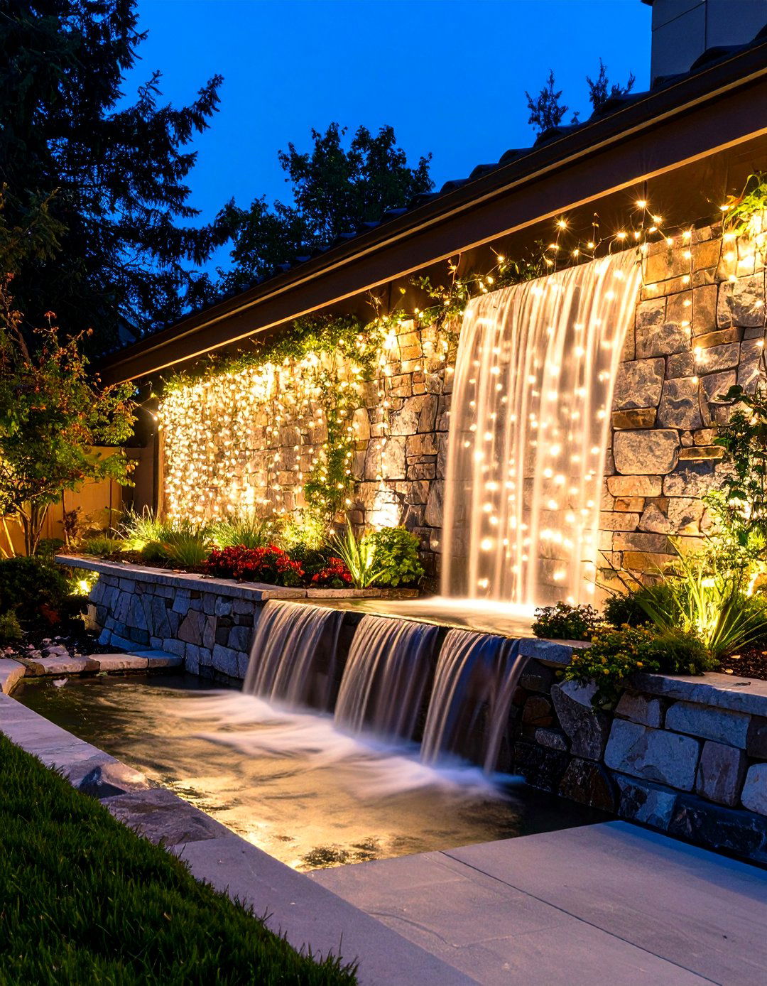 Waterfall Patio String Light Effect - 30 patio string light ideas