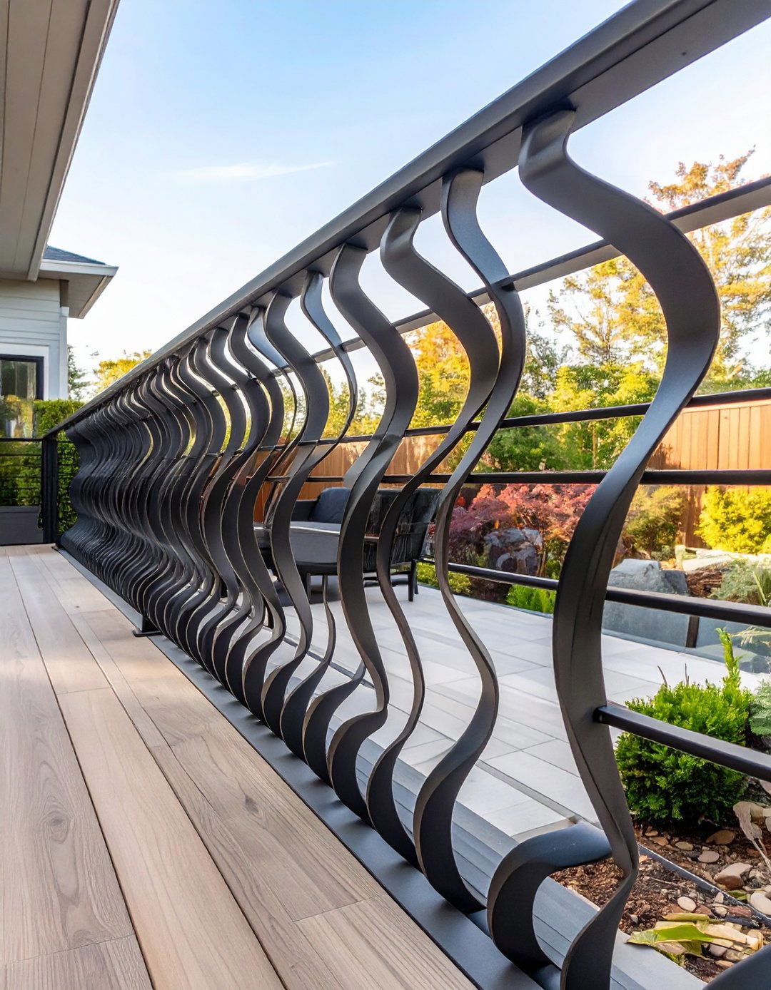 Wavy Metal Baluster Railing - 30 modern deck railing ideas