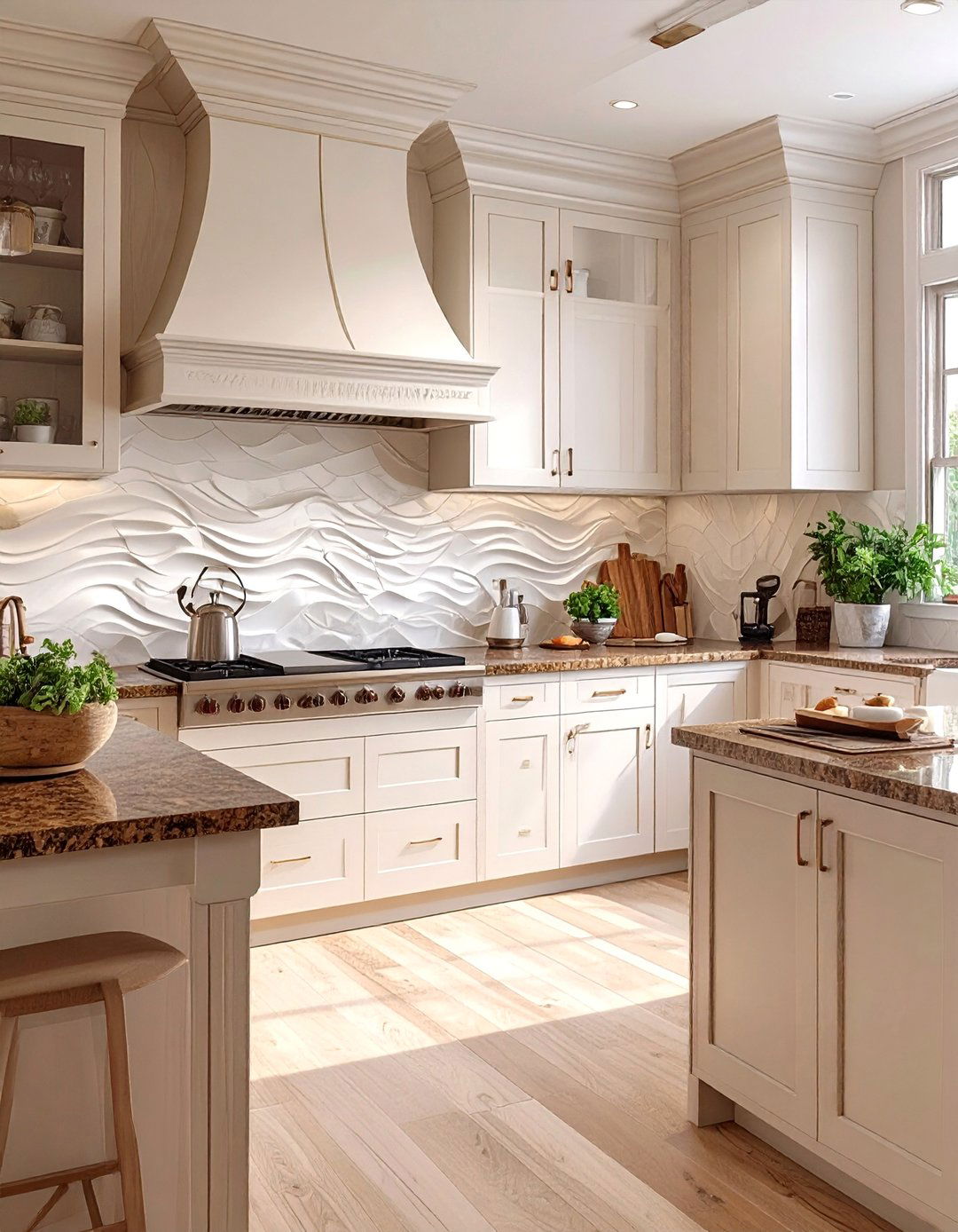 Wavy White Tile Backsplash - 30 backsplash ideas for fantasy brown granite countertops