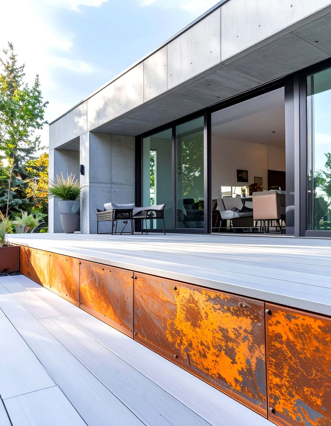 Weathered Steel Corten Panel Skirting - 30 deck skirting ideas