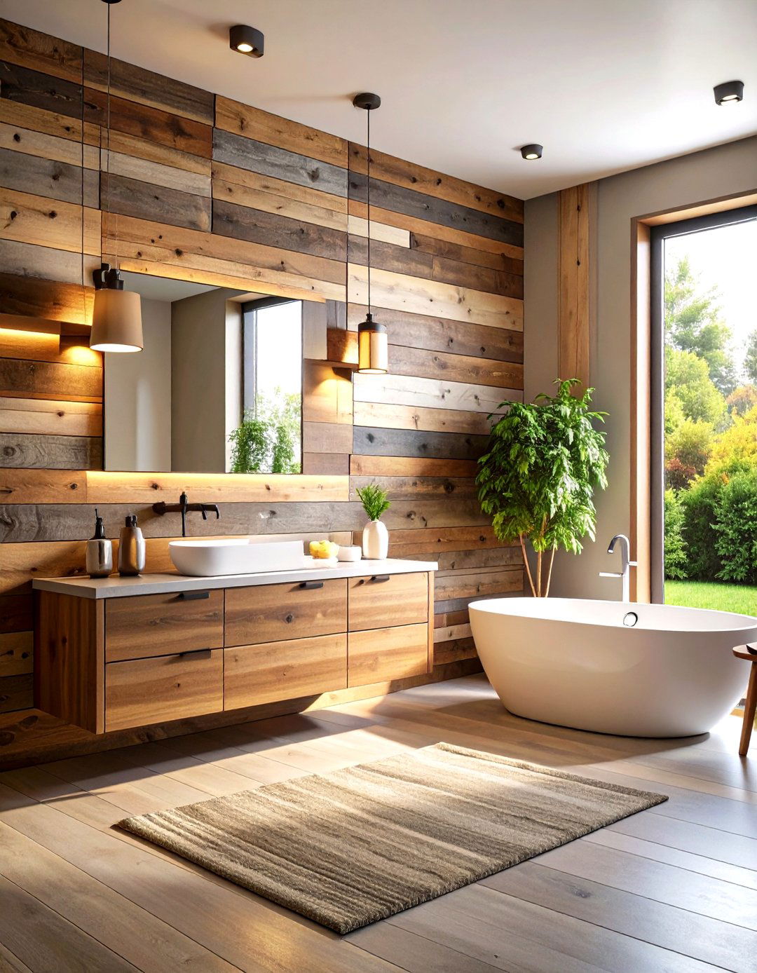 Weathered Wood Accent Wall - 30 rustic bathroom ideas