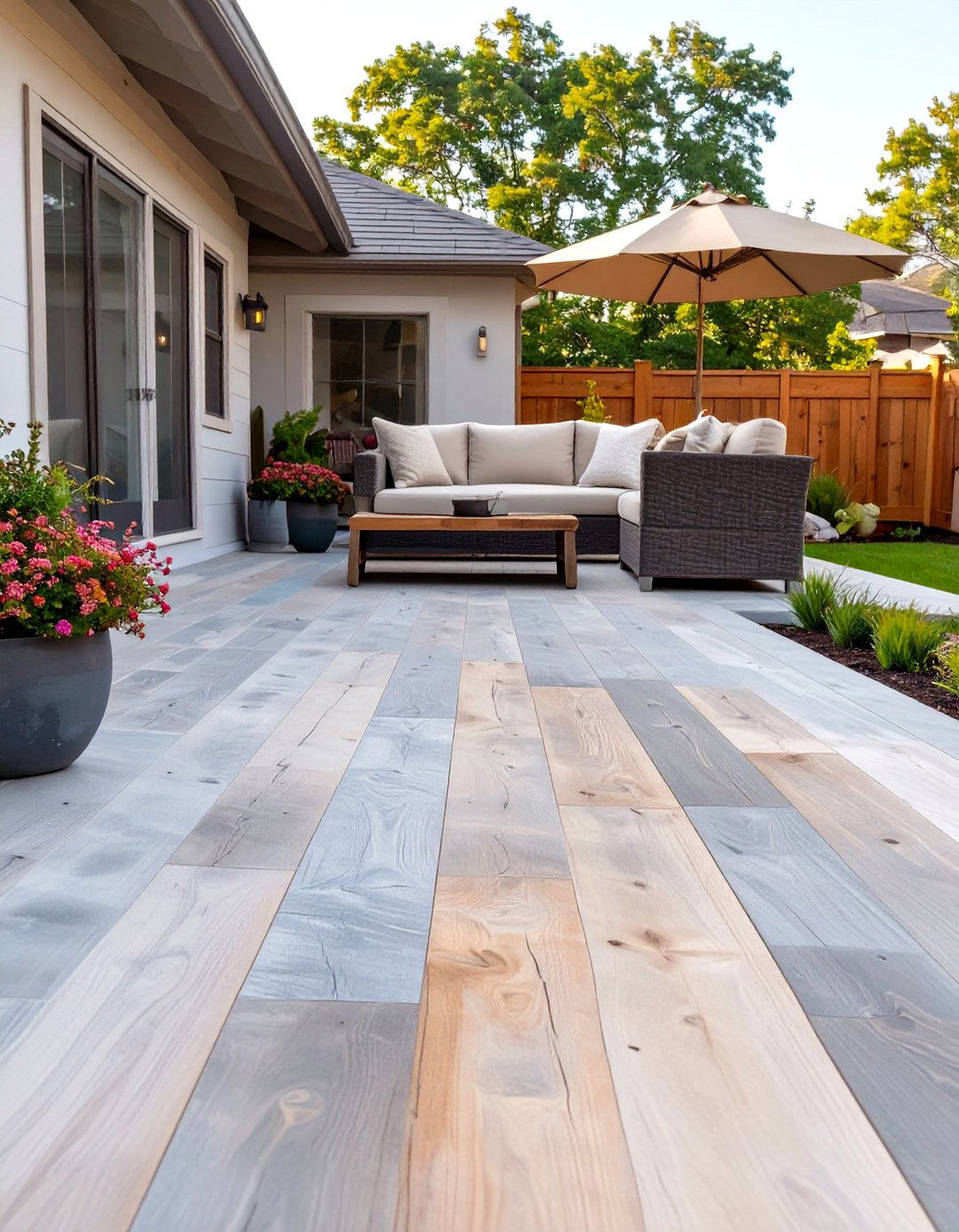 Weathered Wood Look Stamped Concrete Patio - 30 stamped concrete patio ideas