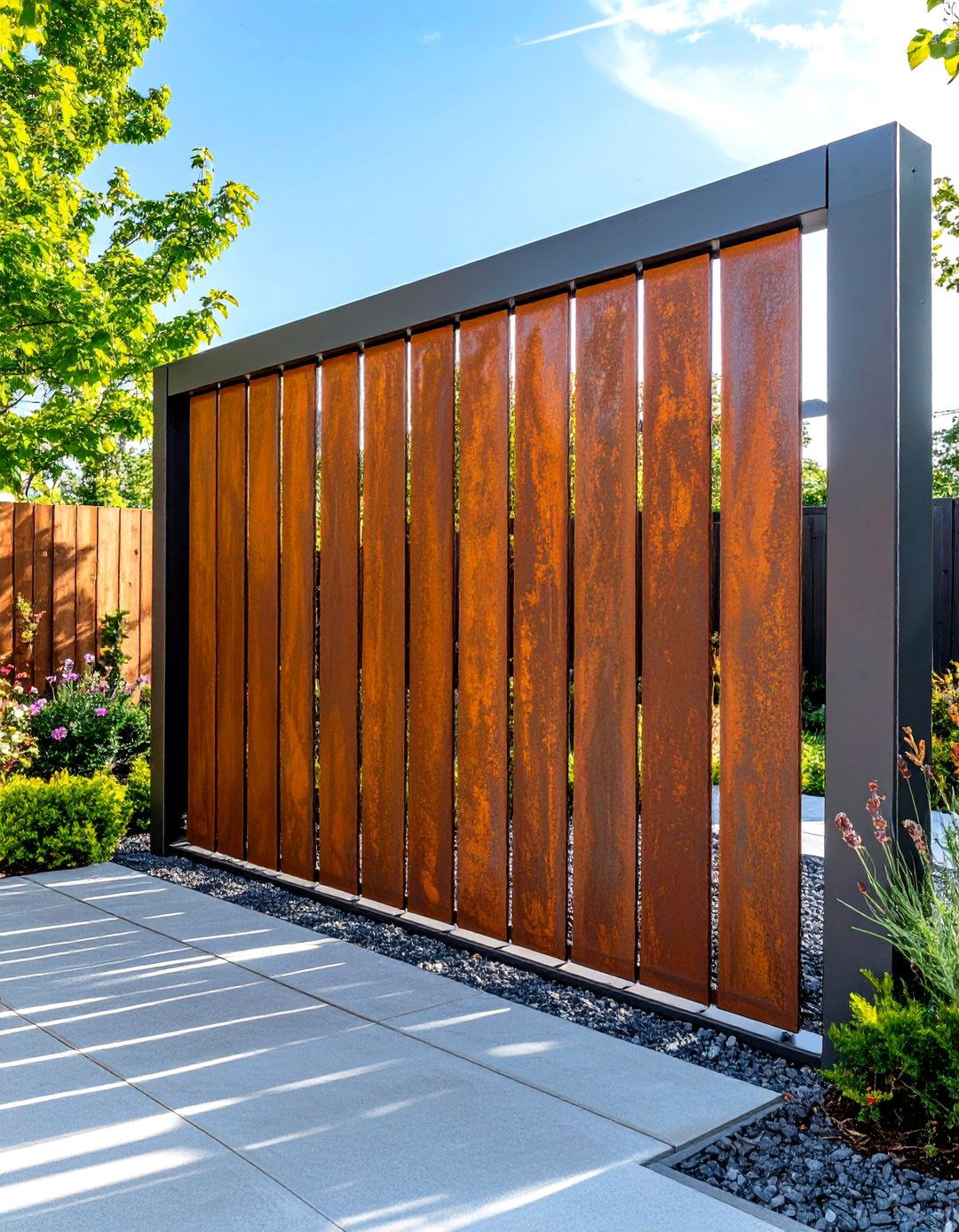Weathering Steel Corten Patio Privacy Screen - 30 patio privacy wall ideas