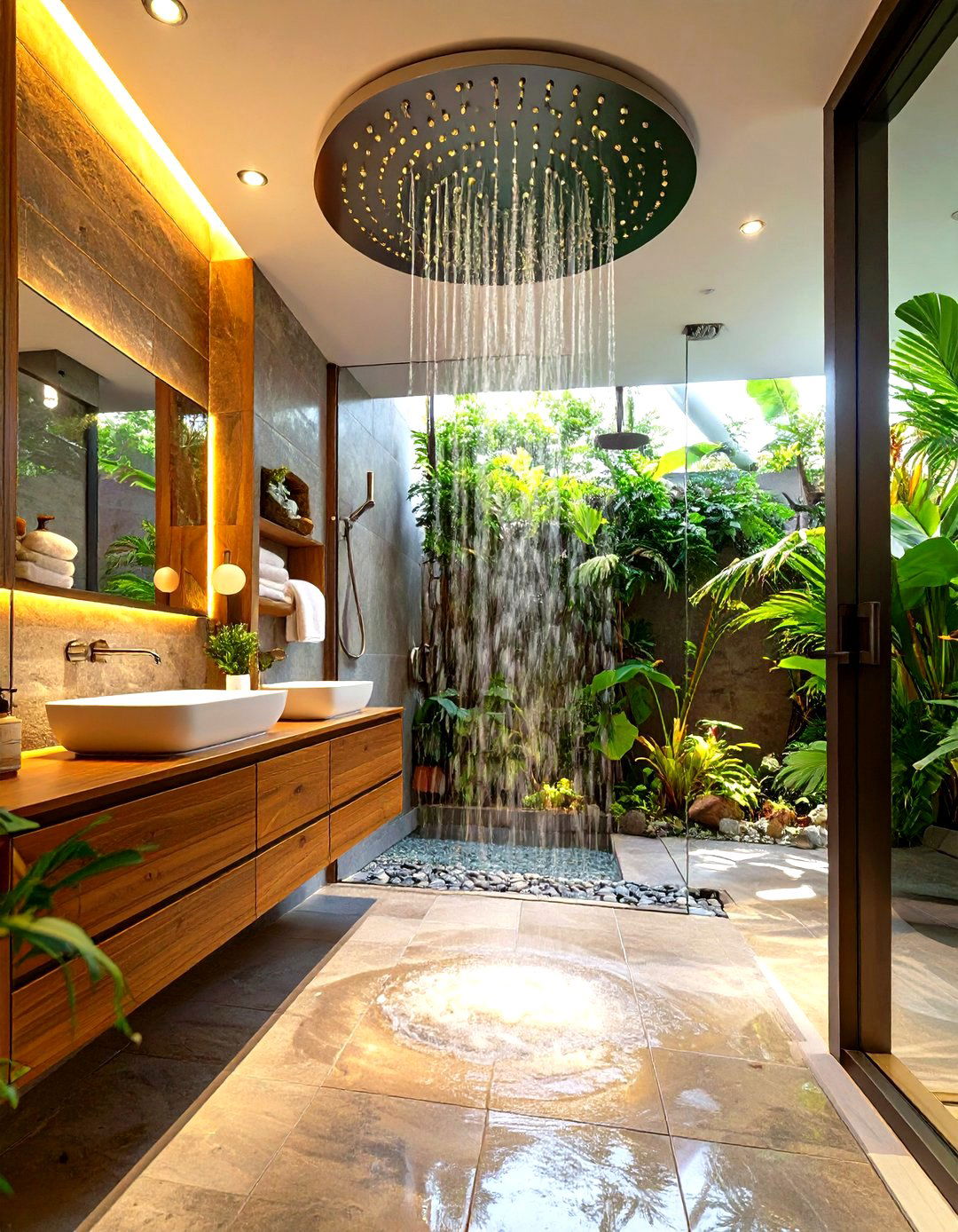 Wet Bathroom Featuring a Rainfall Showerhead - 30 wet bathroom ideas