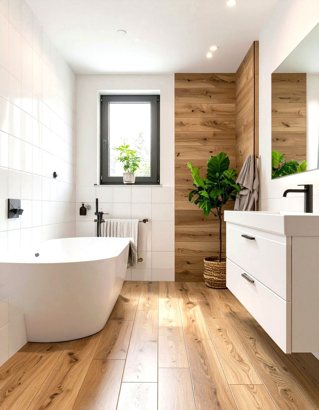 Wet Bathroom with Wood Look Tiles - 30 wet bathroom ideas