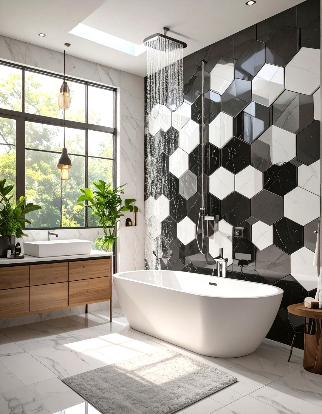 Wet Room with Bold Geometric Tiles - 30 wet room bathroom ideas