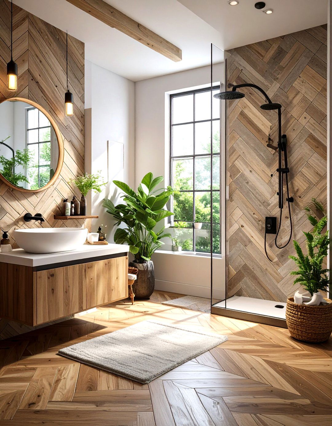 Wet Room with Wood Effect Porcelain Tiles - 30 wet room bathroom ideas