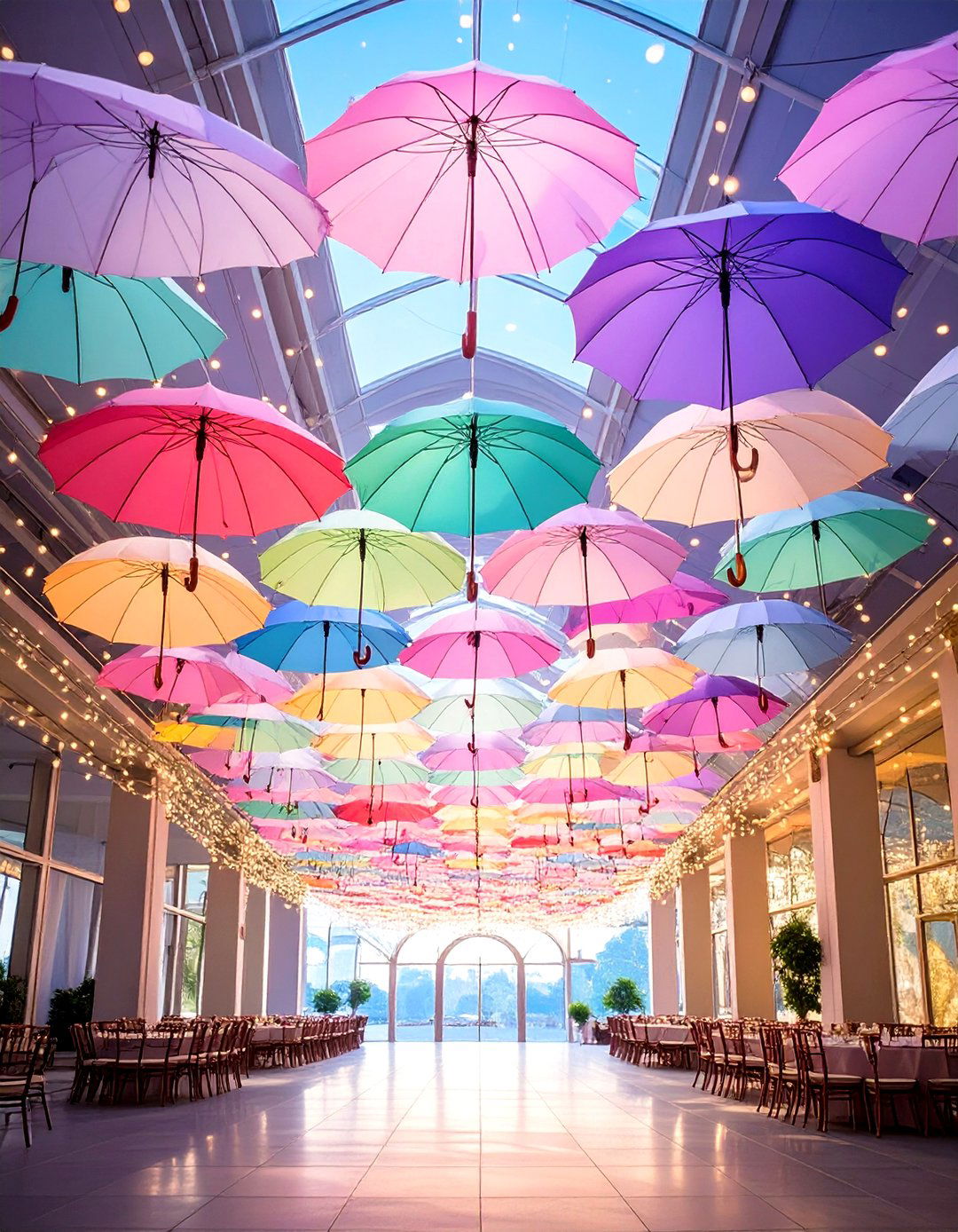 Whimsical Hanging Umbrellas Installation - 30 wedding shower decor ideas