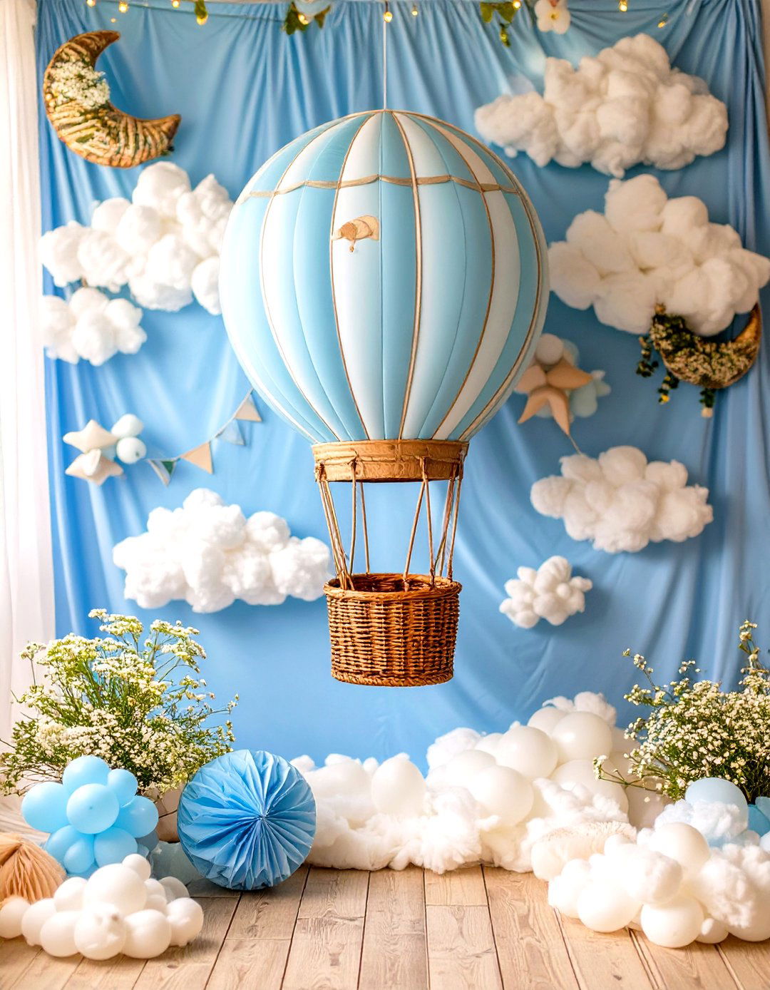 Whimsical Hot Air Balloon Theme - 30 baby shower backdrop ideas