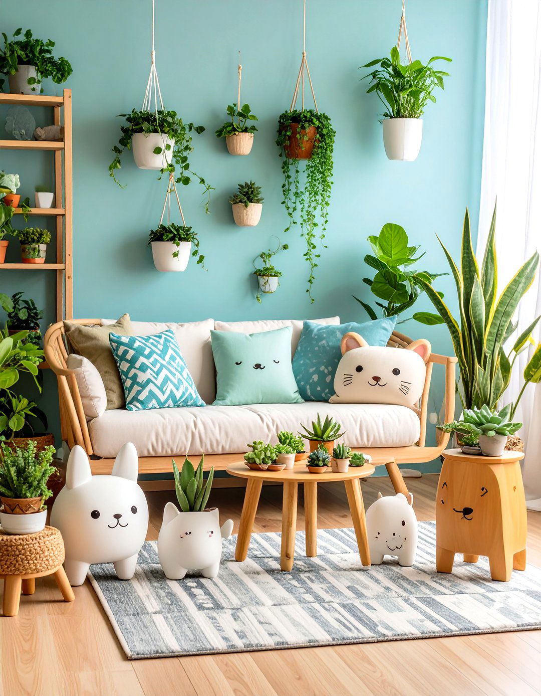 Whimsical Living Room with Quirky Planters - 30 living room indoor plants decoration ideas