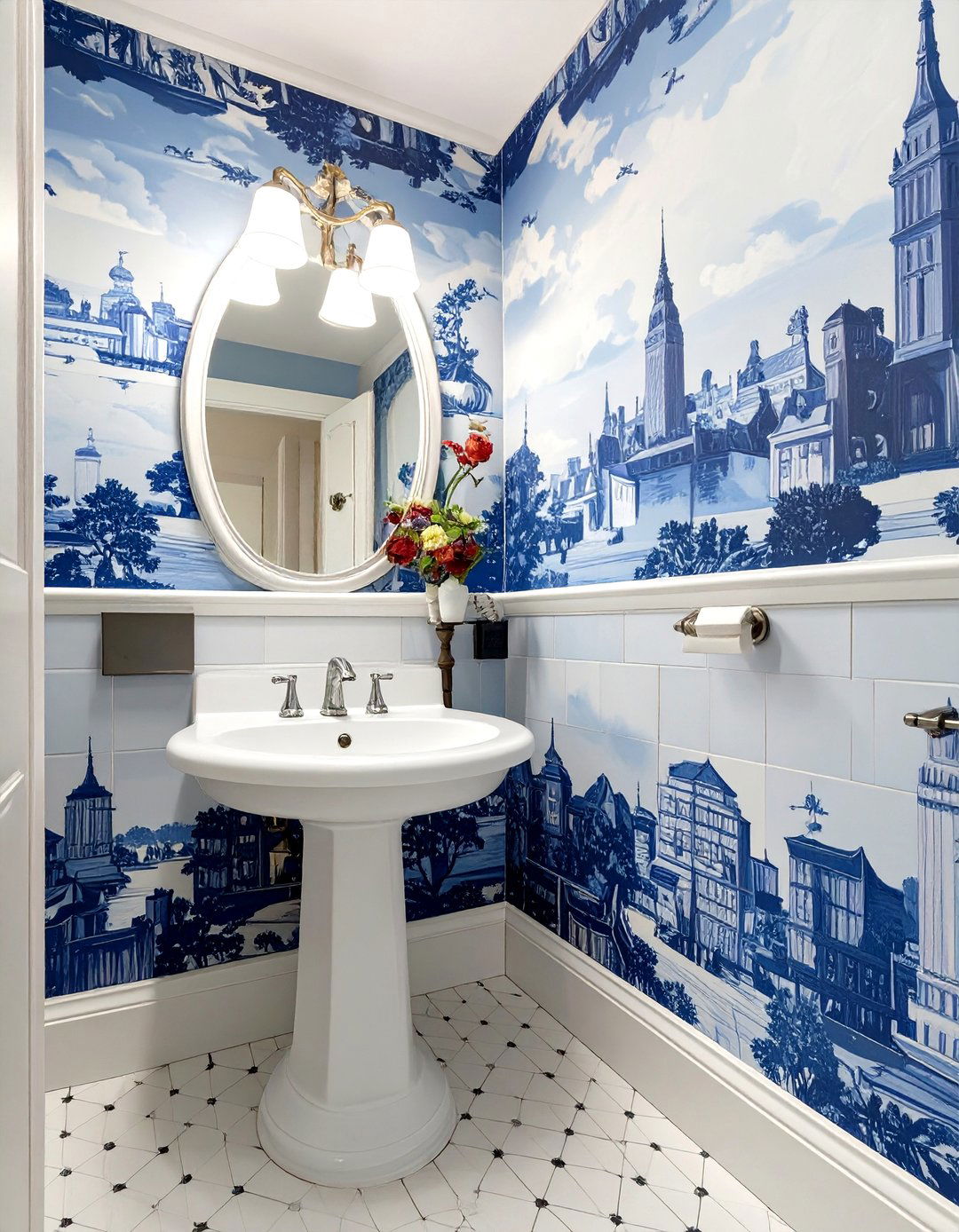 Whimsical Toile Half Bathroom - 30 half bathroom wallpaper ideas