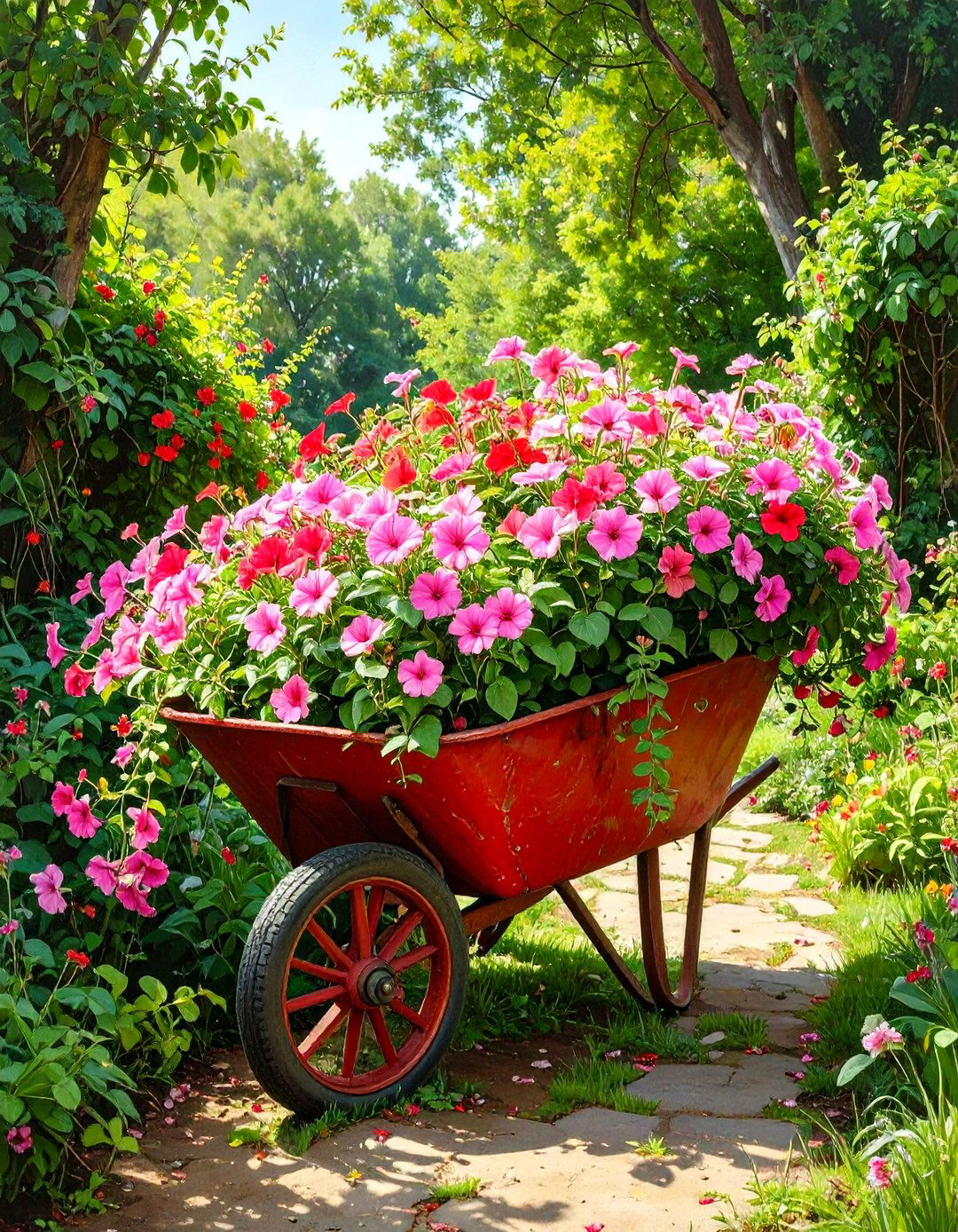 Whimsical Wheelbarrow Planter - 30 backyard planter ideas