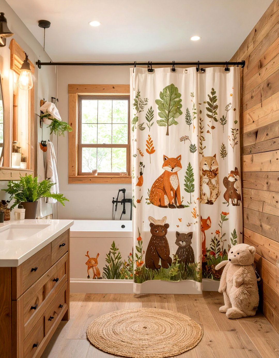 Whimsical Woodland Creature Curtain - 30 bathroom curtains ideas