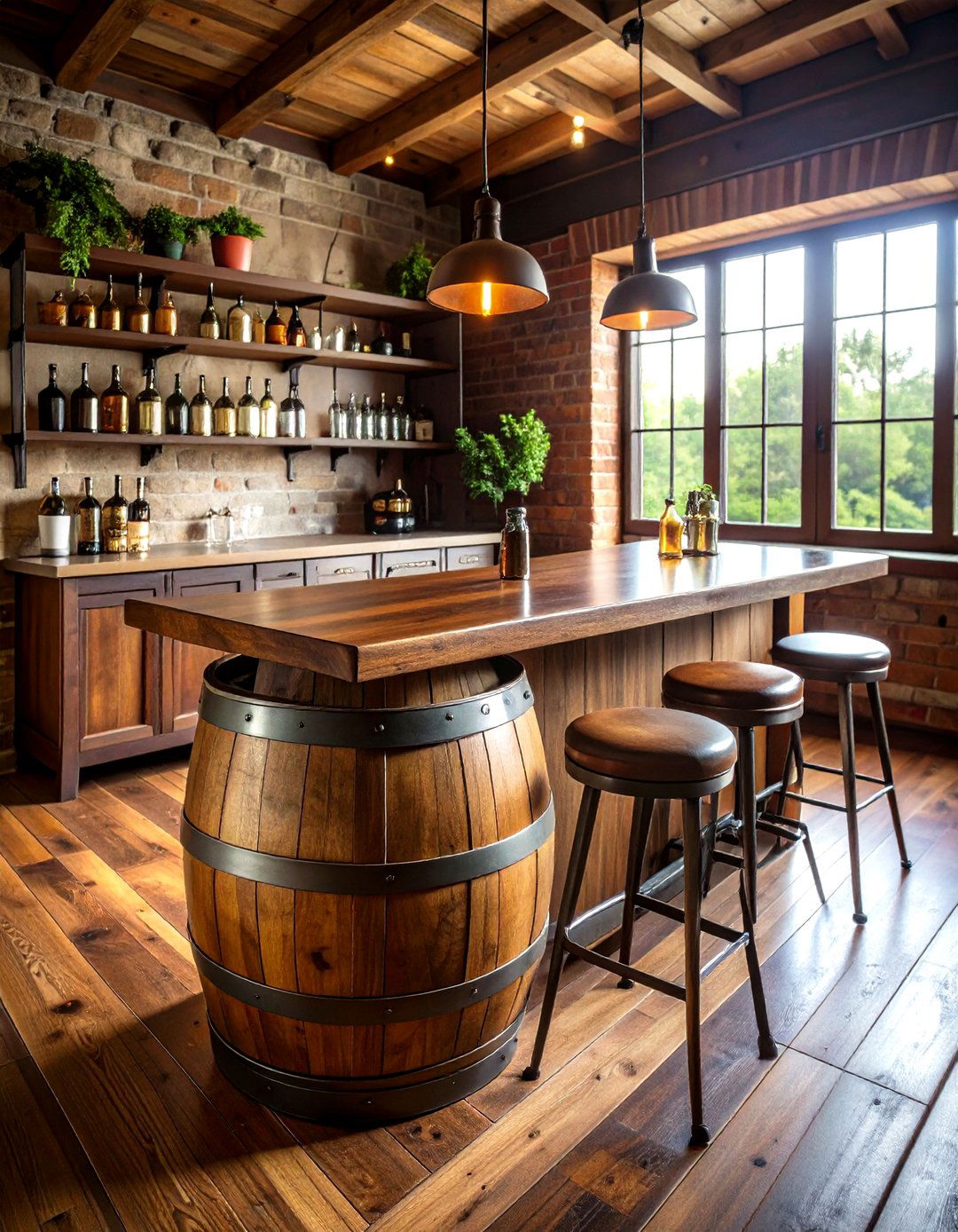 Whiskey Barrel Bar Table - 30 rustic man cave ideas