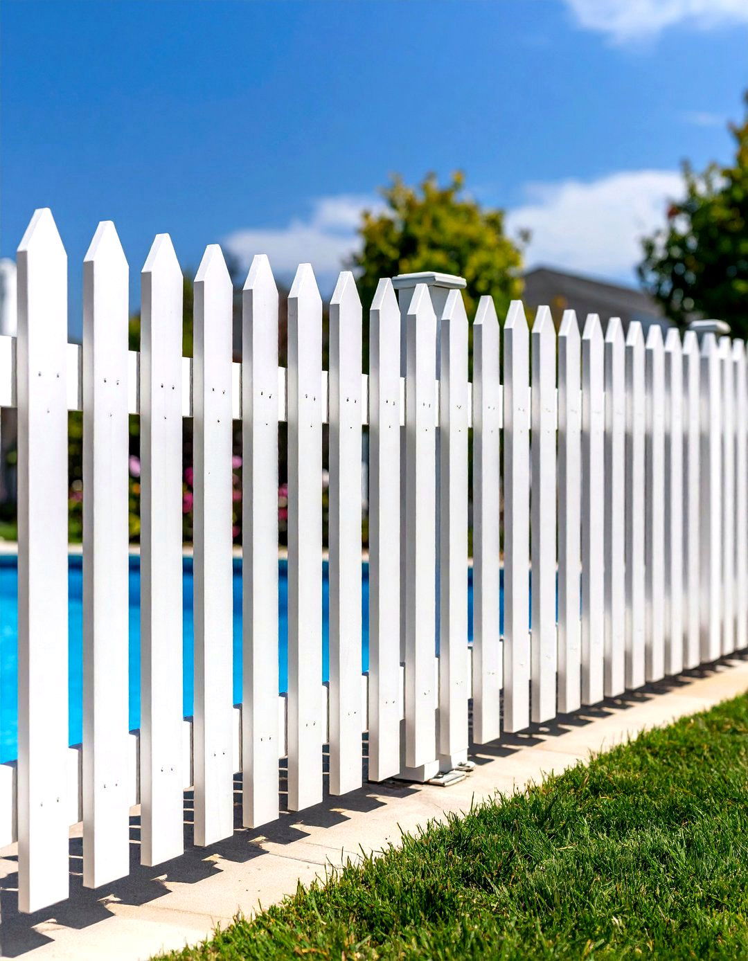 White Aluminum Picket Railing - 30 pool deck railing ideas