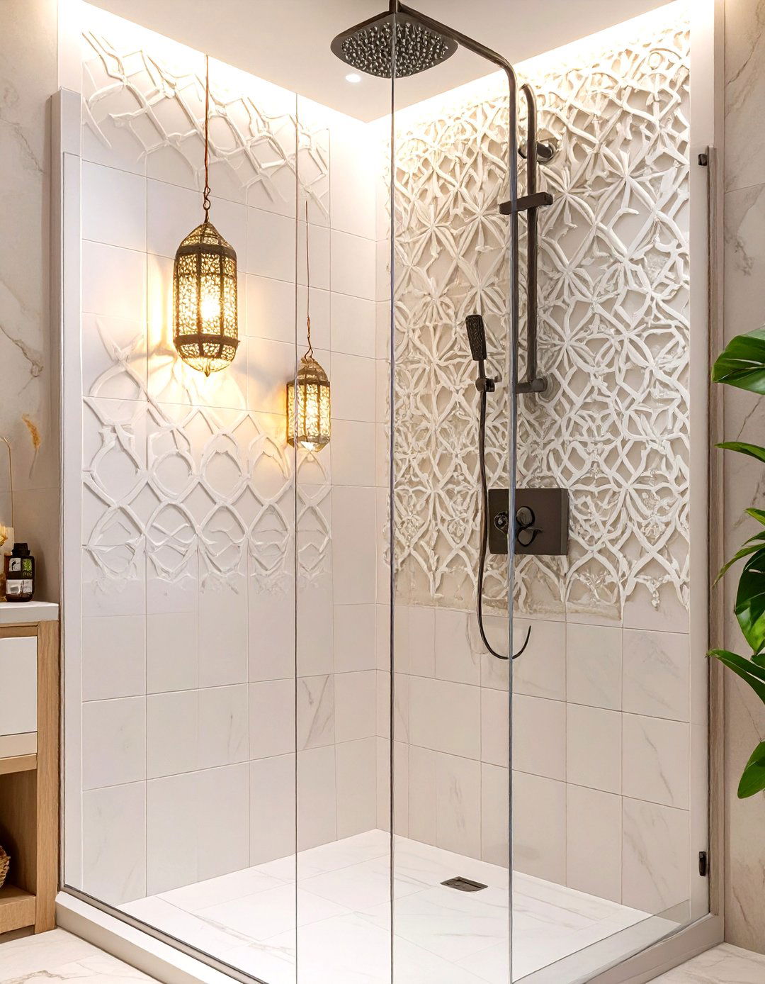 White Arabesque Shower Tile - 30 white shower tile ideas
