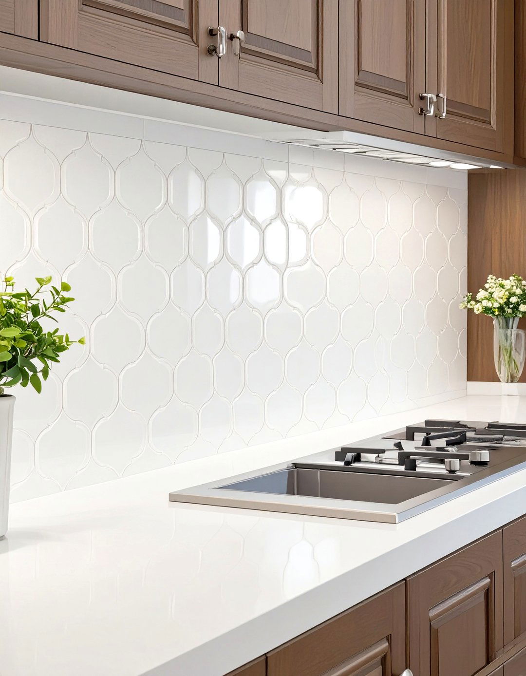 White Arabesque Tile Backsplash - 30 white kitchen backsplash ideas
