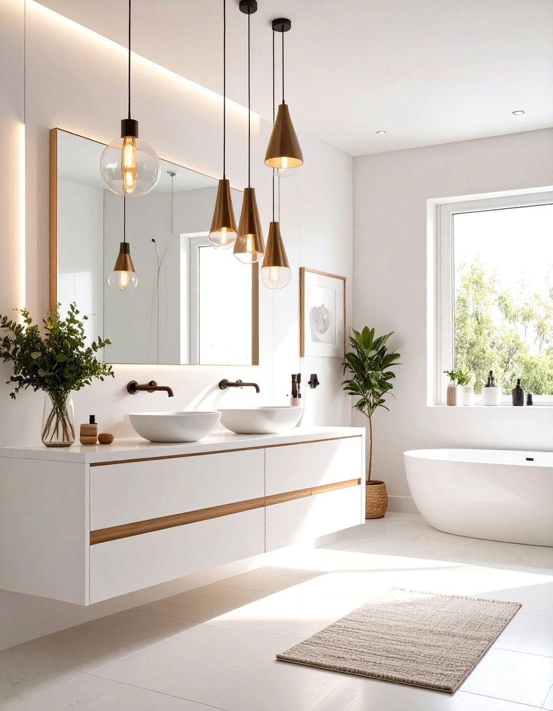 White Bathroom with Asymmetrical Design - 30 modern white bathroom ideas