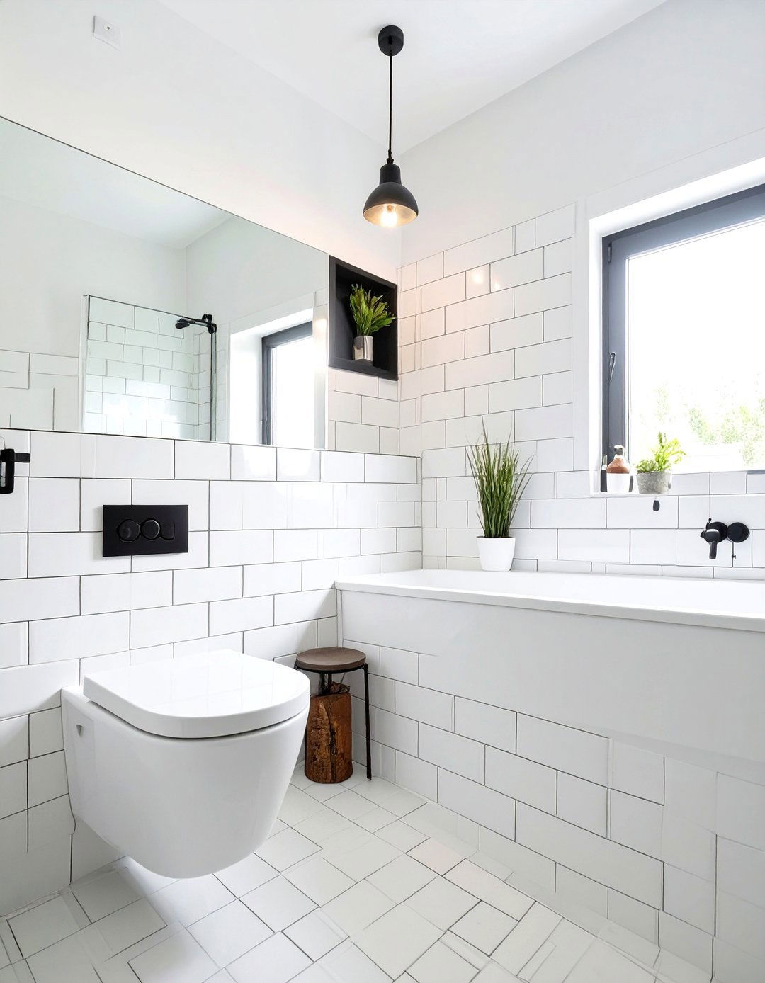 White Bathroom with Colorful Grout - 30 modern white bathroom ideas