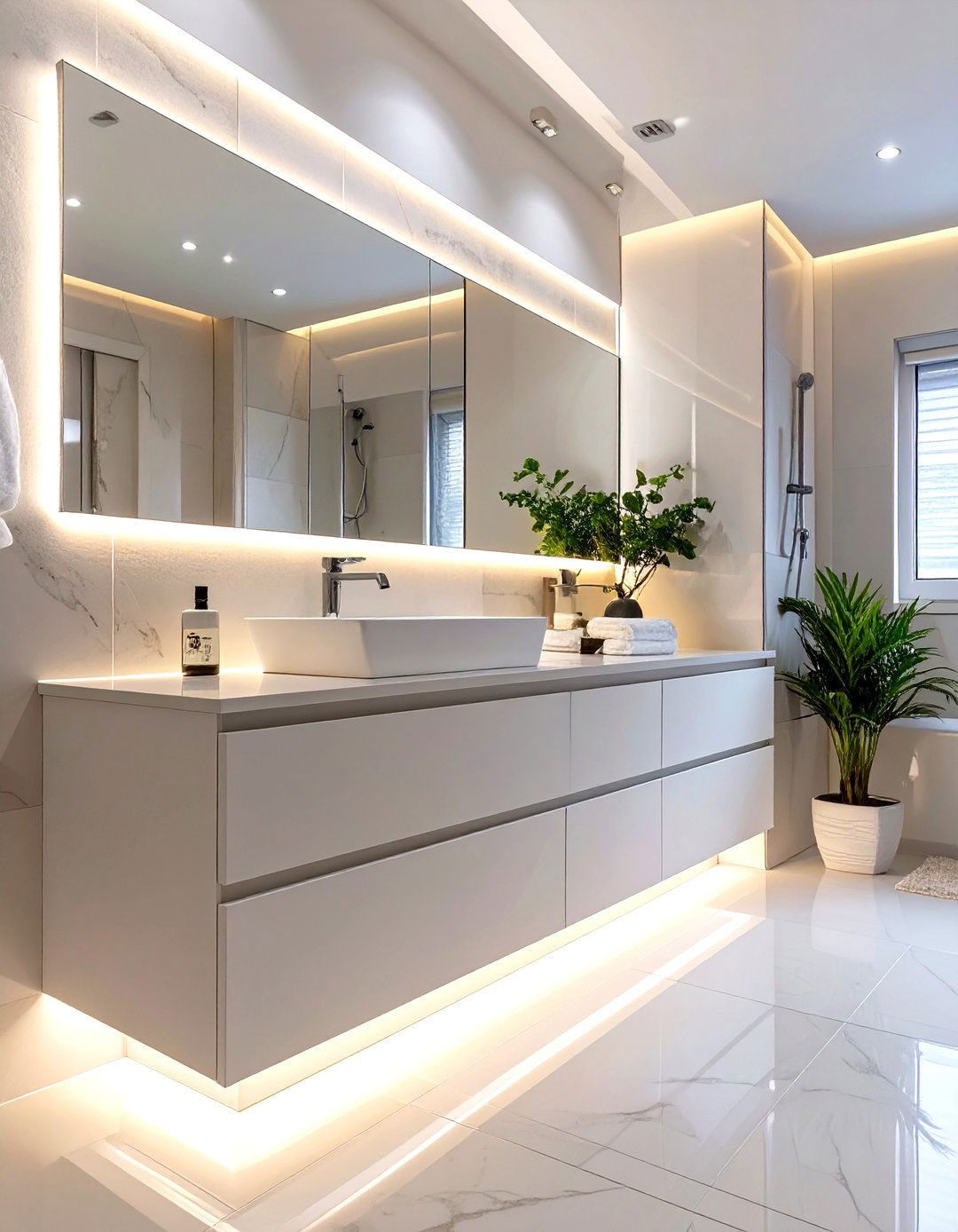 White Bathroom with Floating Vanity - 30 white bathroom ideas