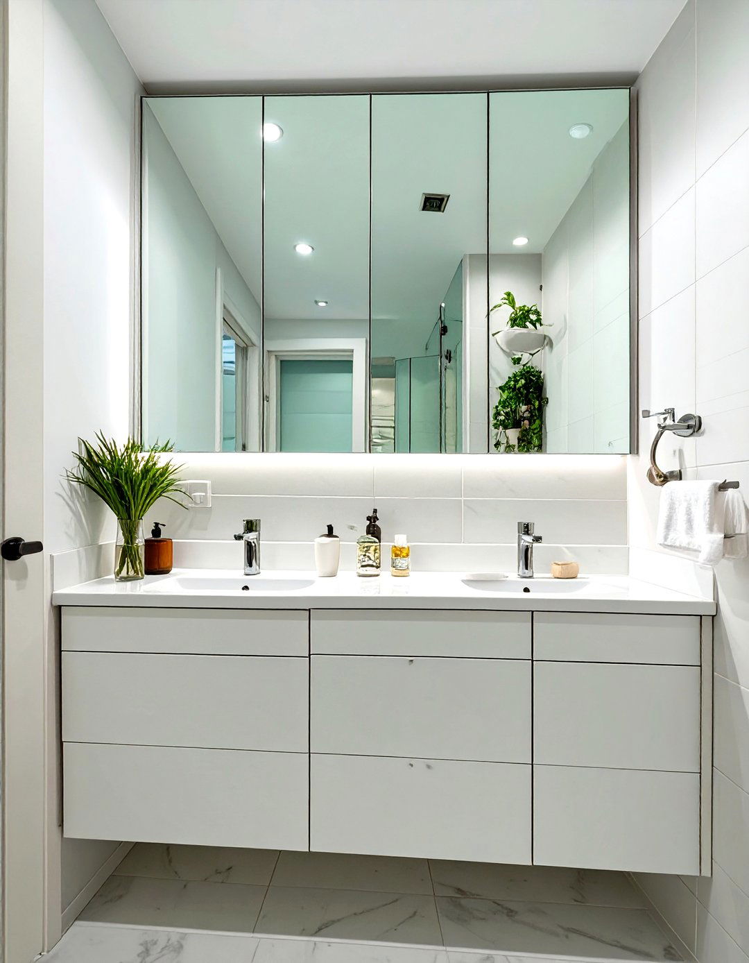 White Bathroom with Geometric Tiles - 30 small white bathroom ideas