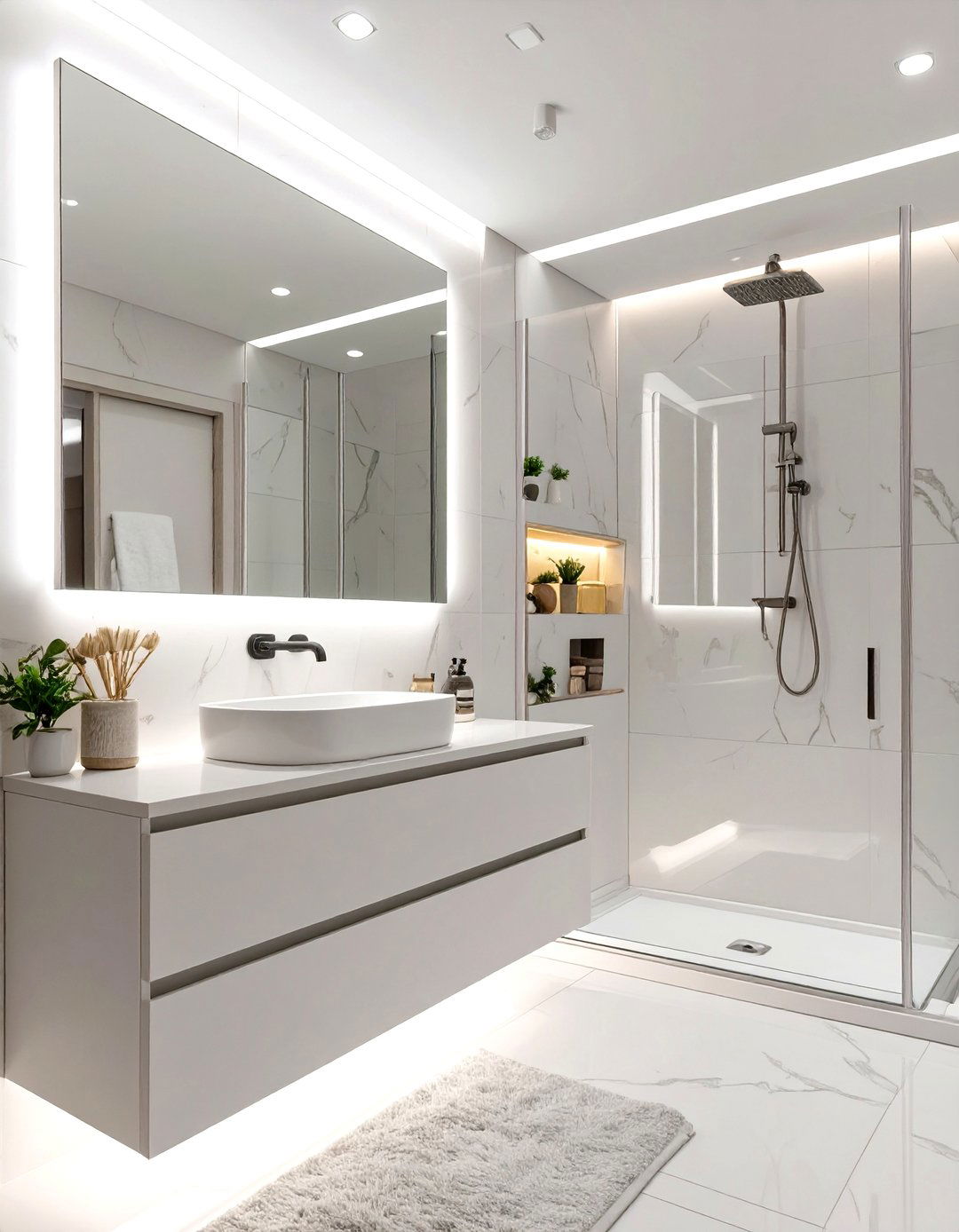 White Bathroom with Integrated Lighting - 30 white bathroom ideas