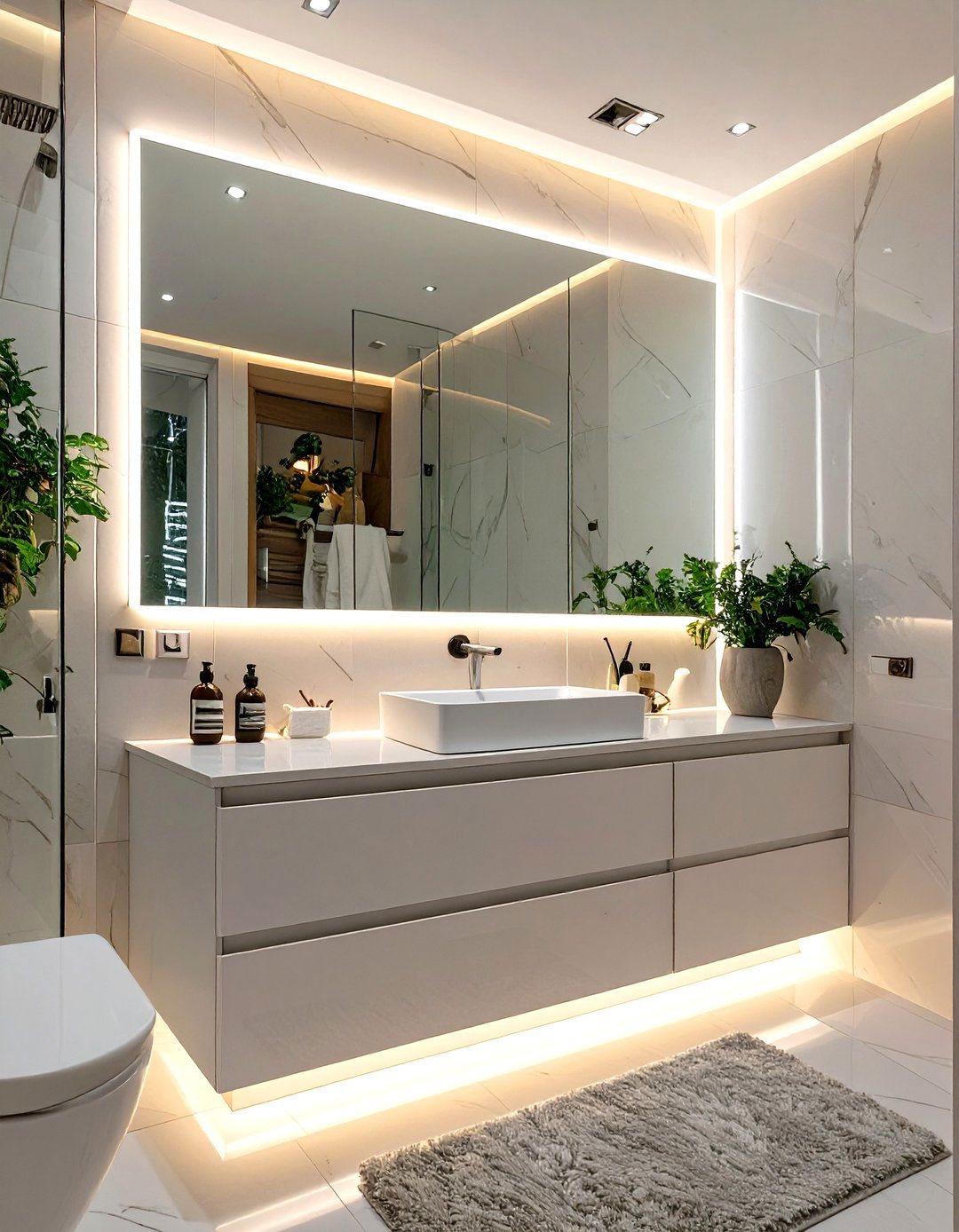 White Bathroom with Integrated Lighting - 30 modern white bathroom ideas