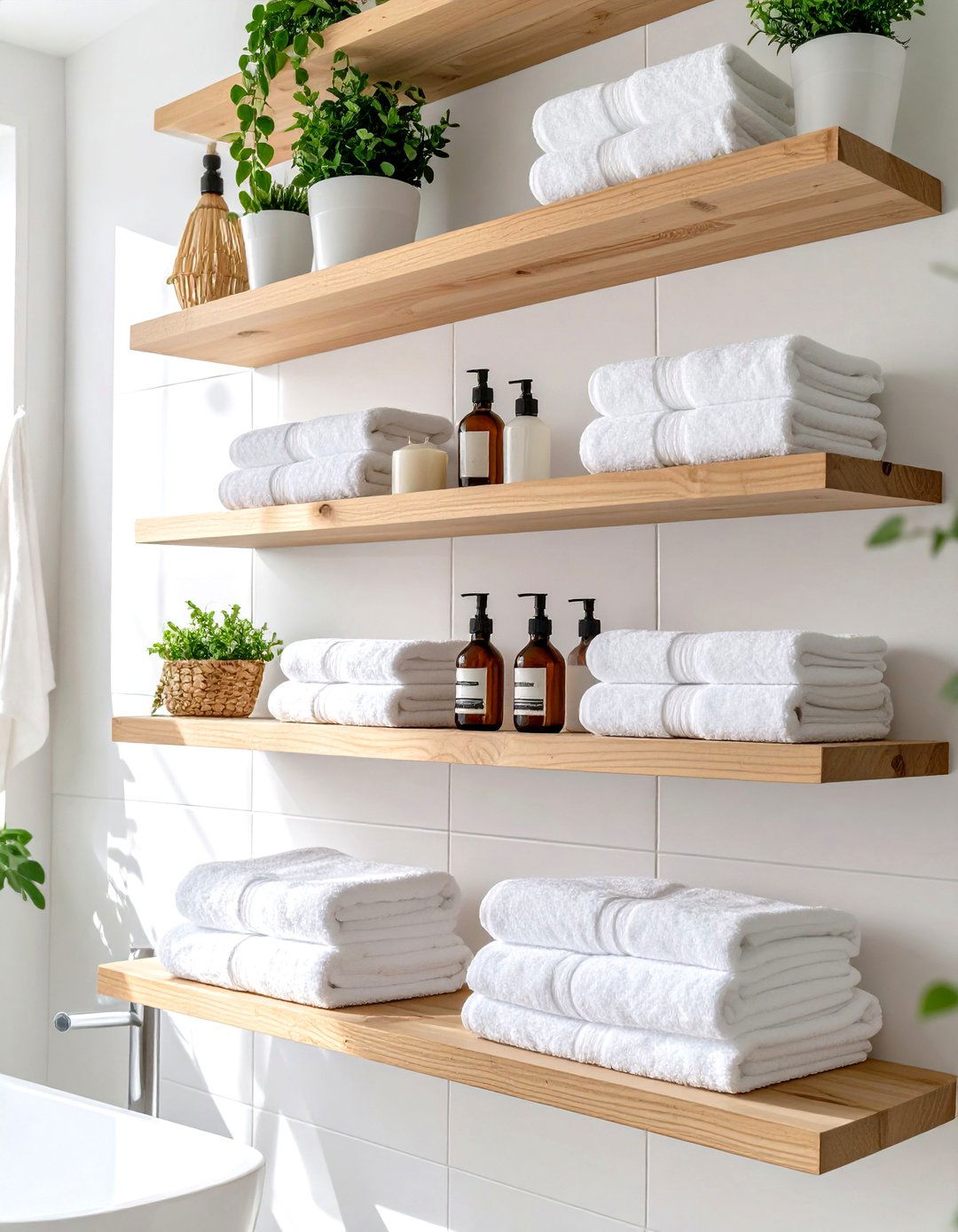 White Bathroom with Open Shelving - 30 white bathroom ideas