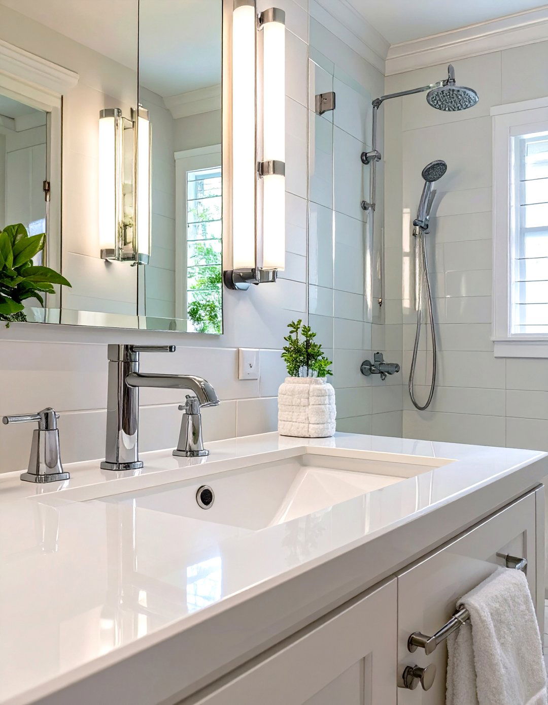 White Bathroom with Polished Chrome Fixtures - 30 white bathroom ideas