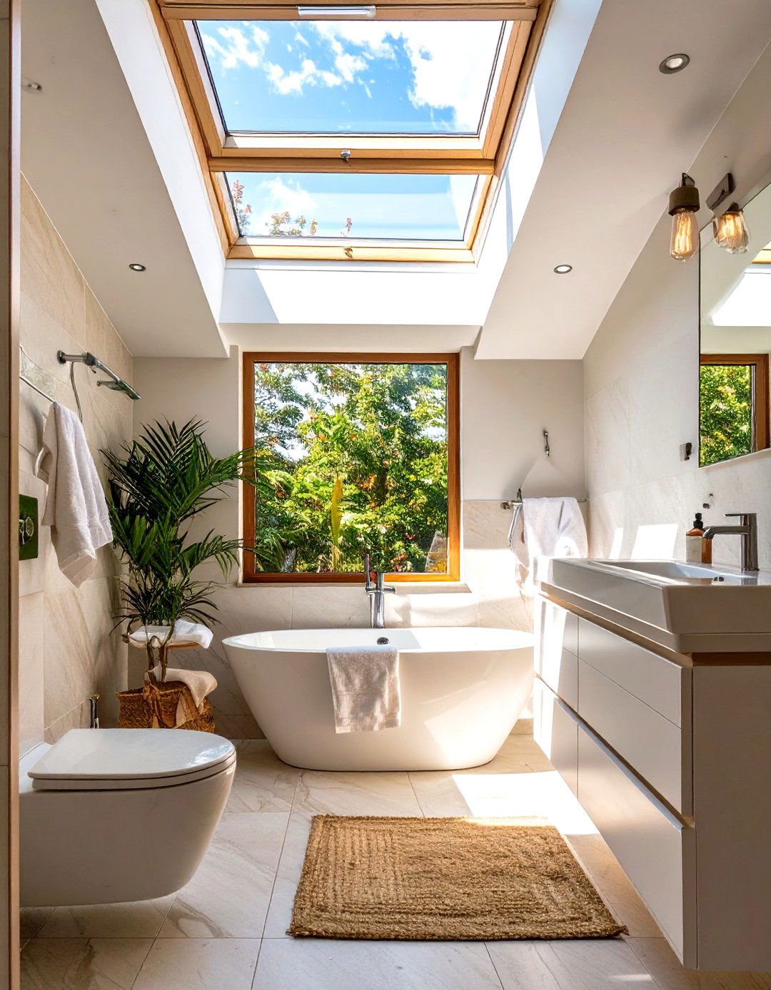 White Bathroom with Polished Concrete Floors - 30 small white bathroom ideas