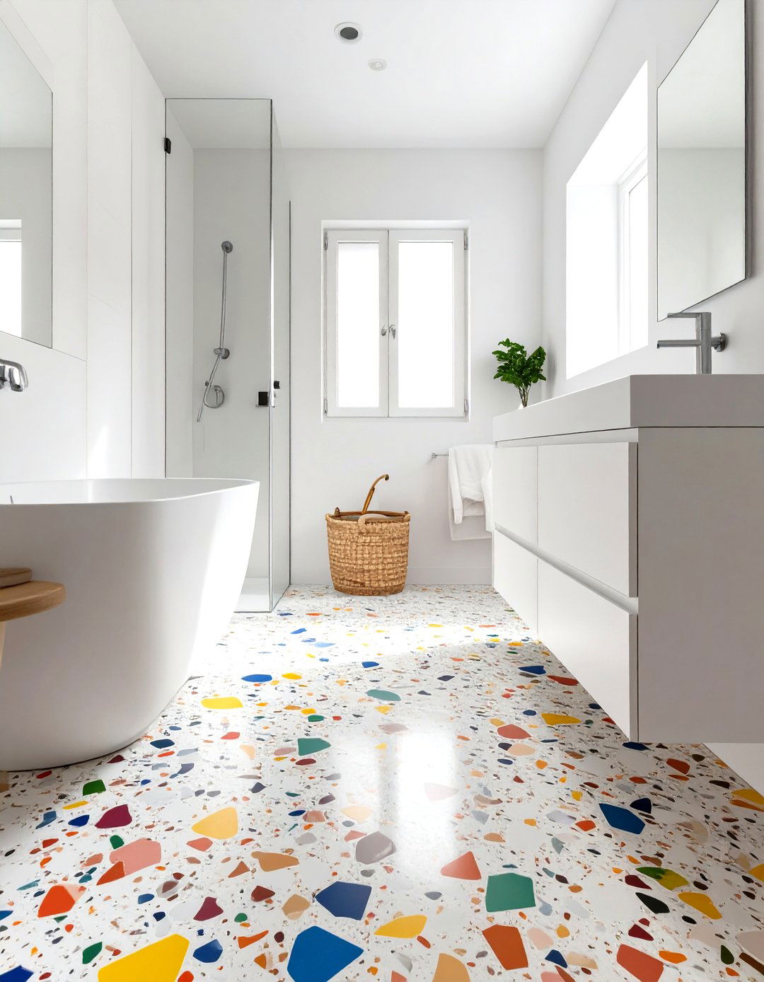White Bathroom with Terrazzo Elements - 30 white bathroom ideas