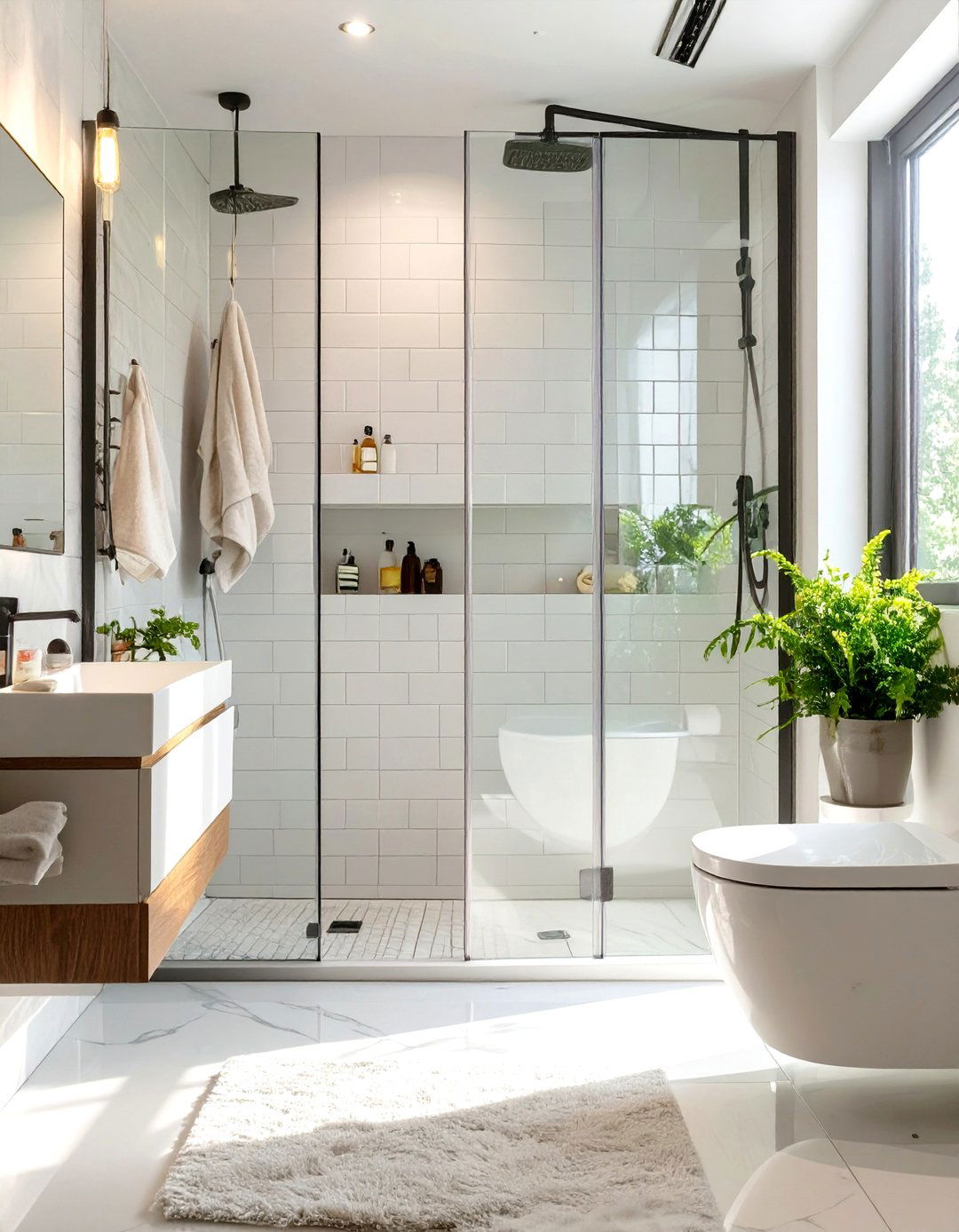 White Bathroom with a Glass Shower Enclosure - 30 white bathroom ideas