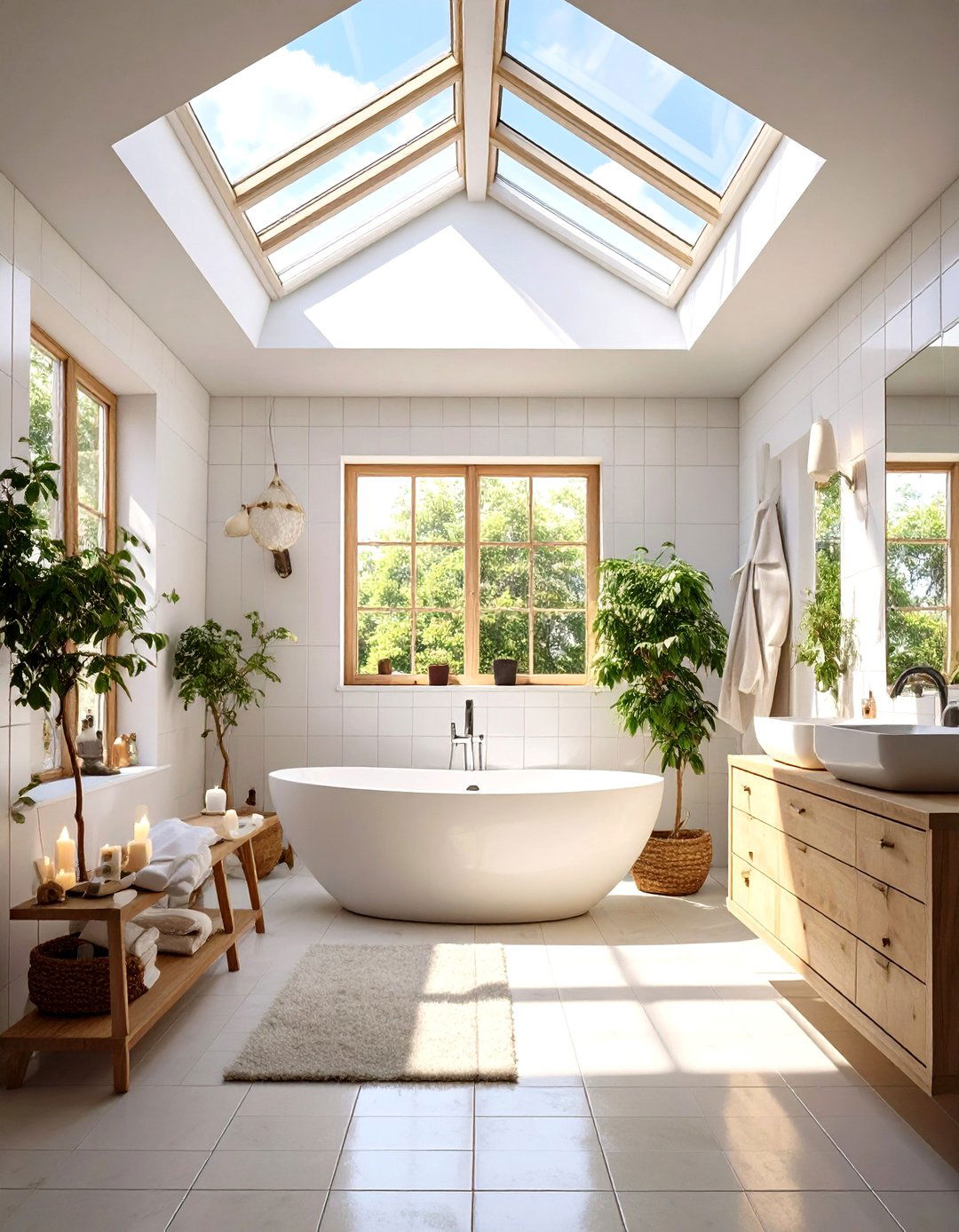 White Bathroom with a Skylight - 30 modern white bathroom ideas