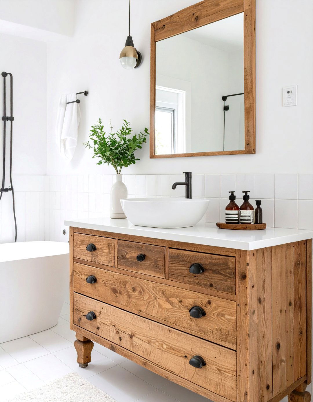 White Bathroom with a Unique Vanity - 30 white bathroom ideas