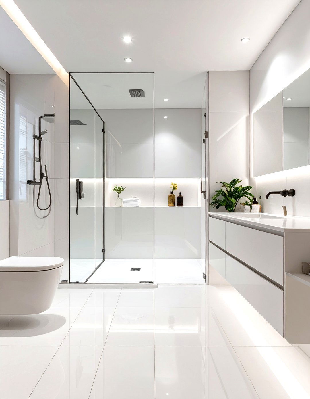 White Bathroom with a Wet Room Layout - 30 modern white bathroom ideas