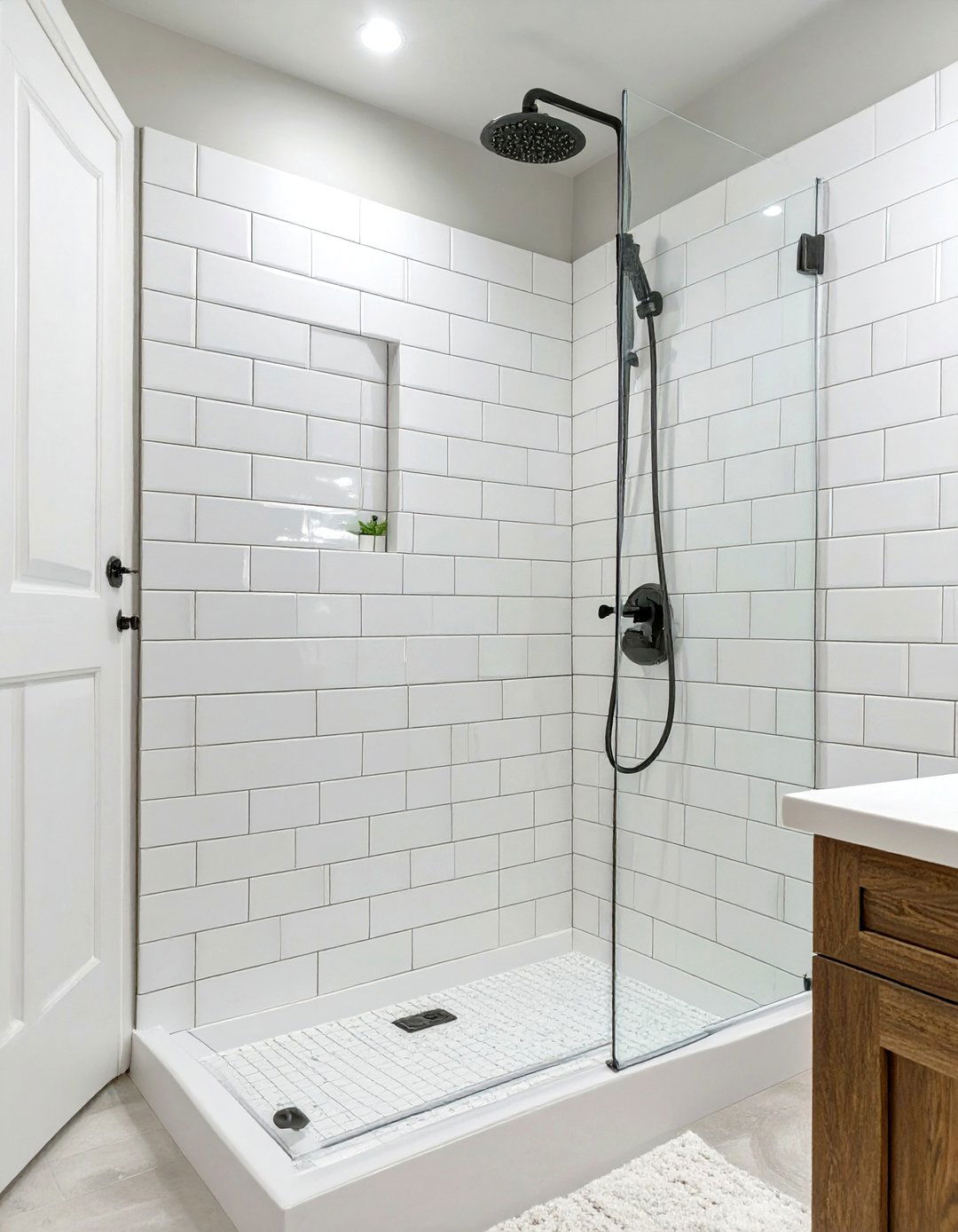White Beveled Subway Shower Tile - 30 white shower tile ideas