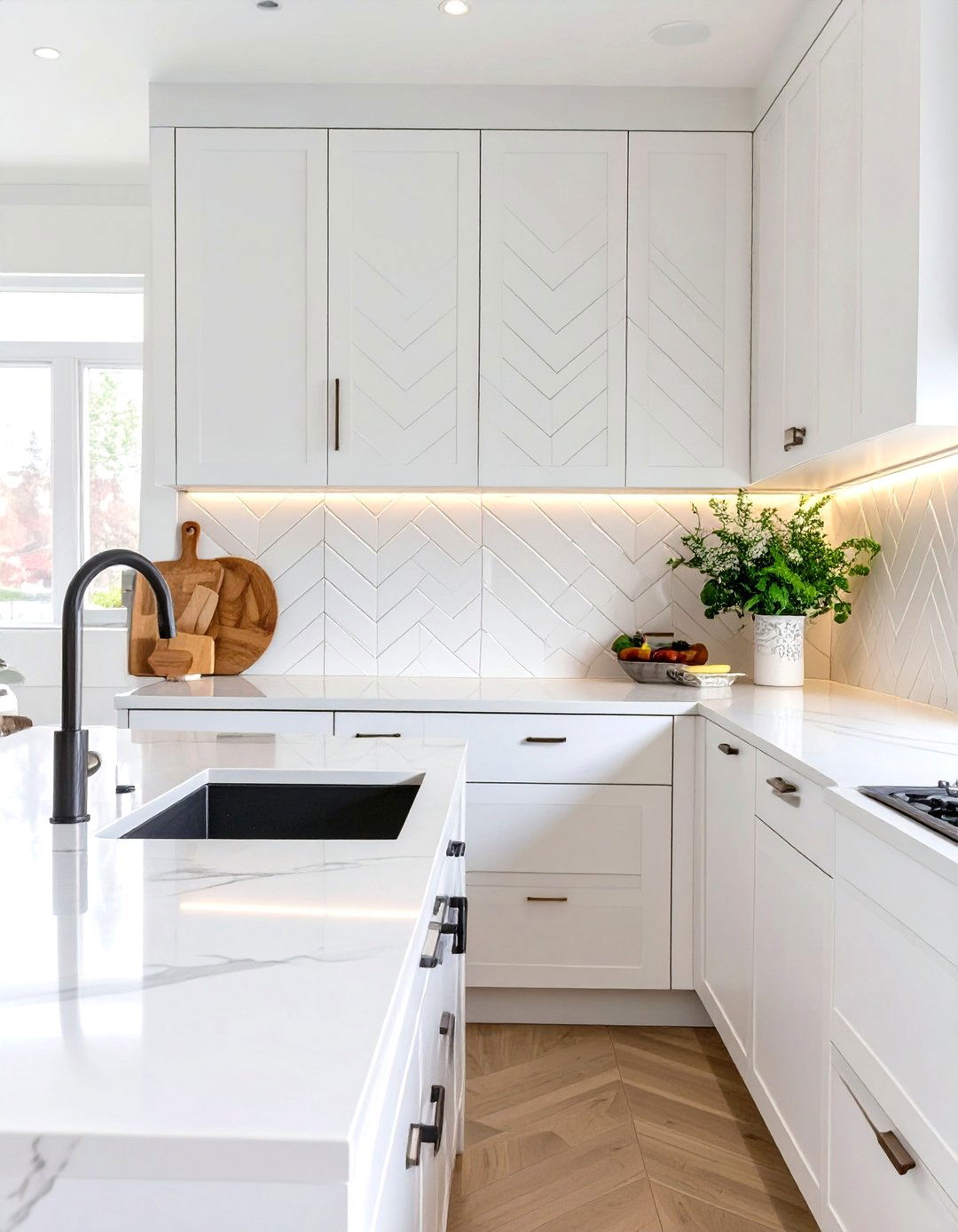 White Chevron Pattern Backsplash - 30 white backsplash ideas