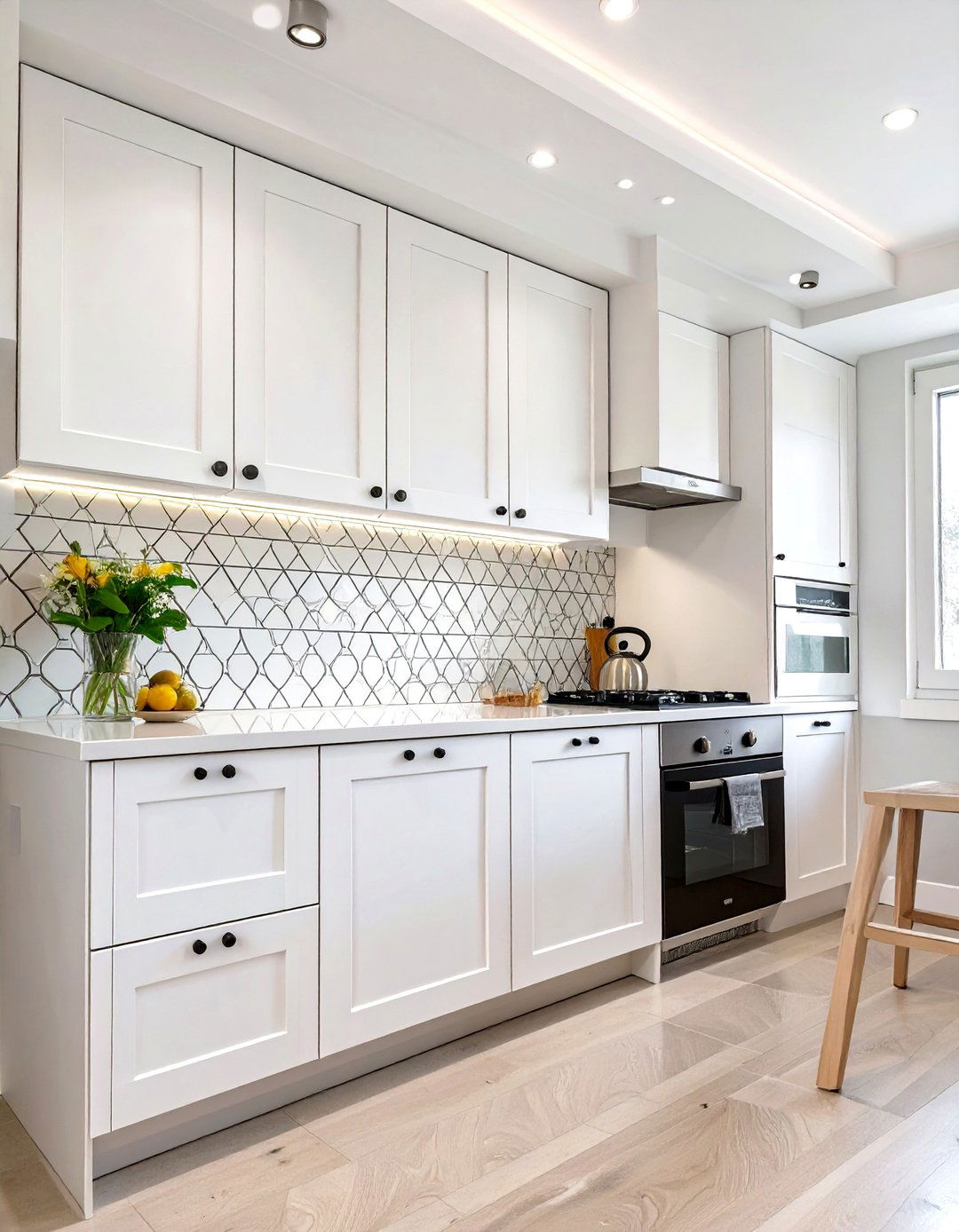 White Encaustic Look Ceramic Tile Backsplash - 30 white kitchen backsplash ideas
