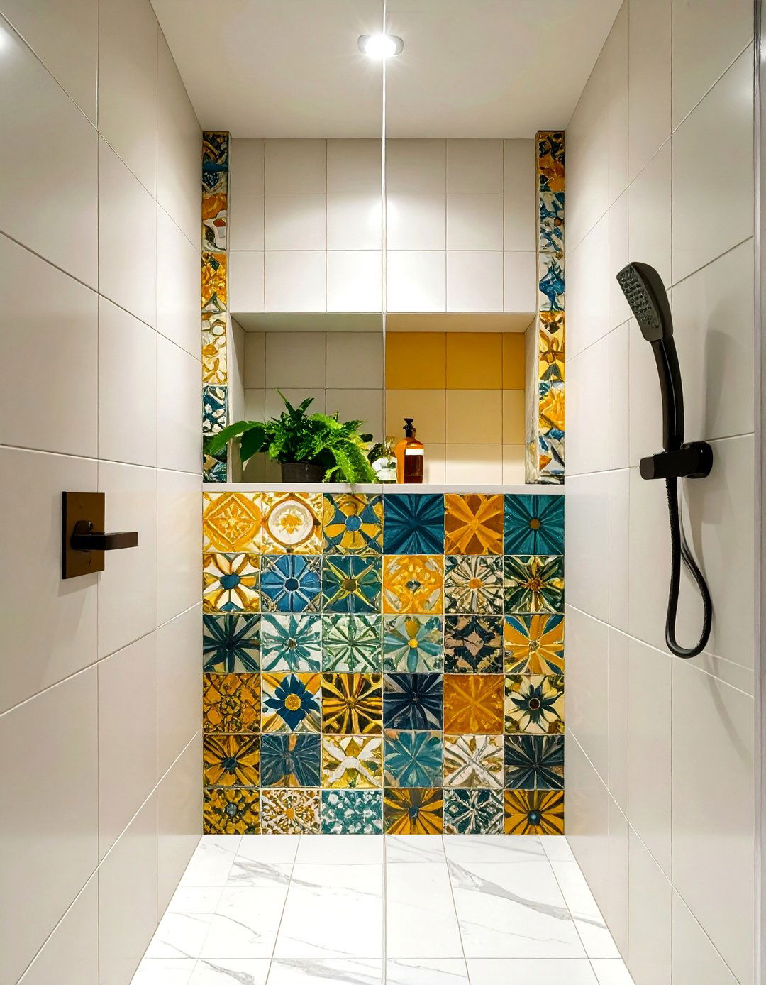 White Field Tile with a Contrasting Niche - 30 white shower tile ideas