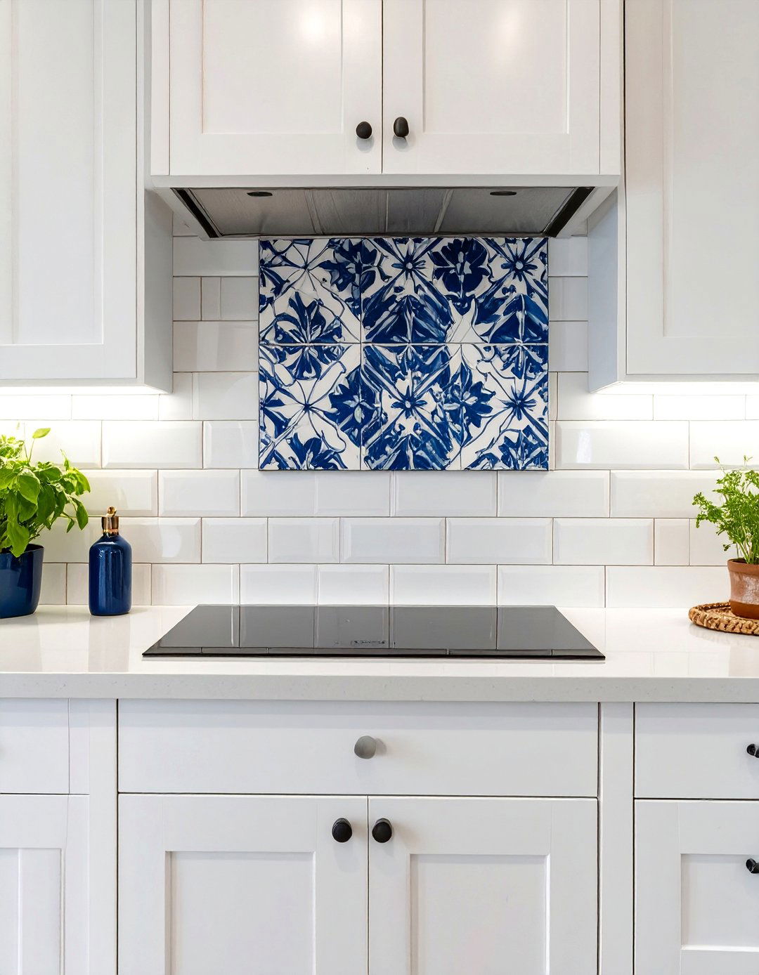 White Field and Accent Tile Backsplash - 30 white backsplash ideas