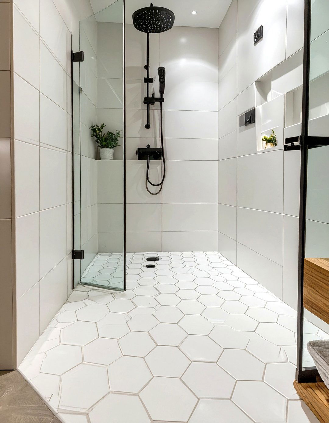 White Hexagon Shower Tile Floor - 30 white shower tile ideas