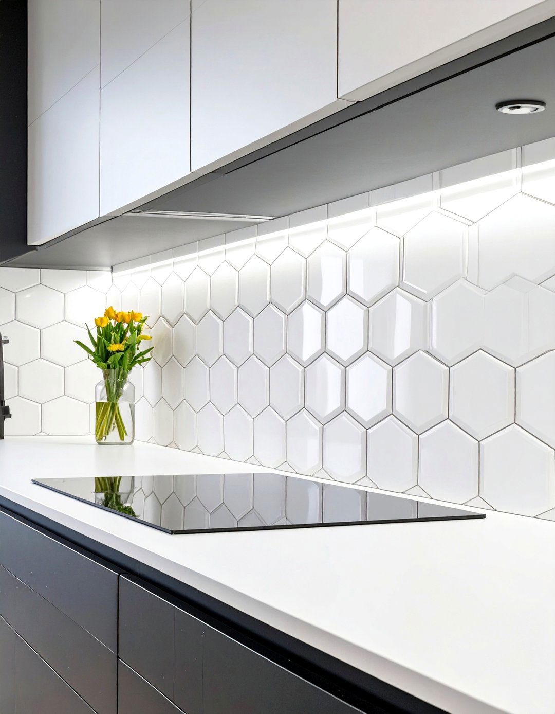 White Hexagon Tile Backsplash - 30 white backsplash ideas
