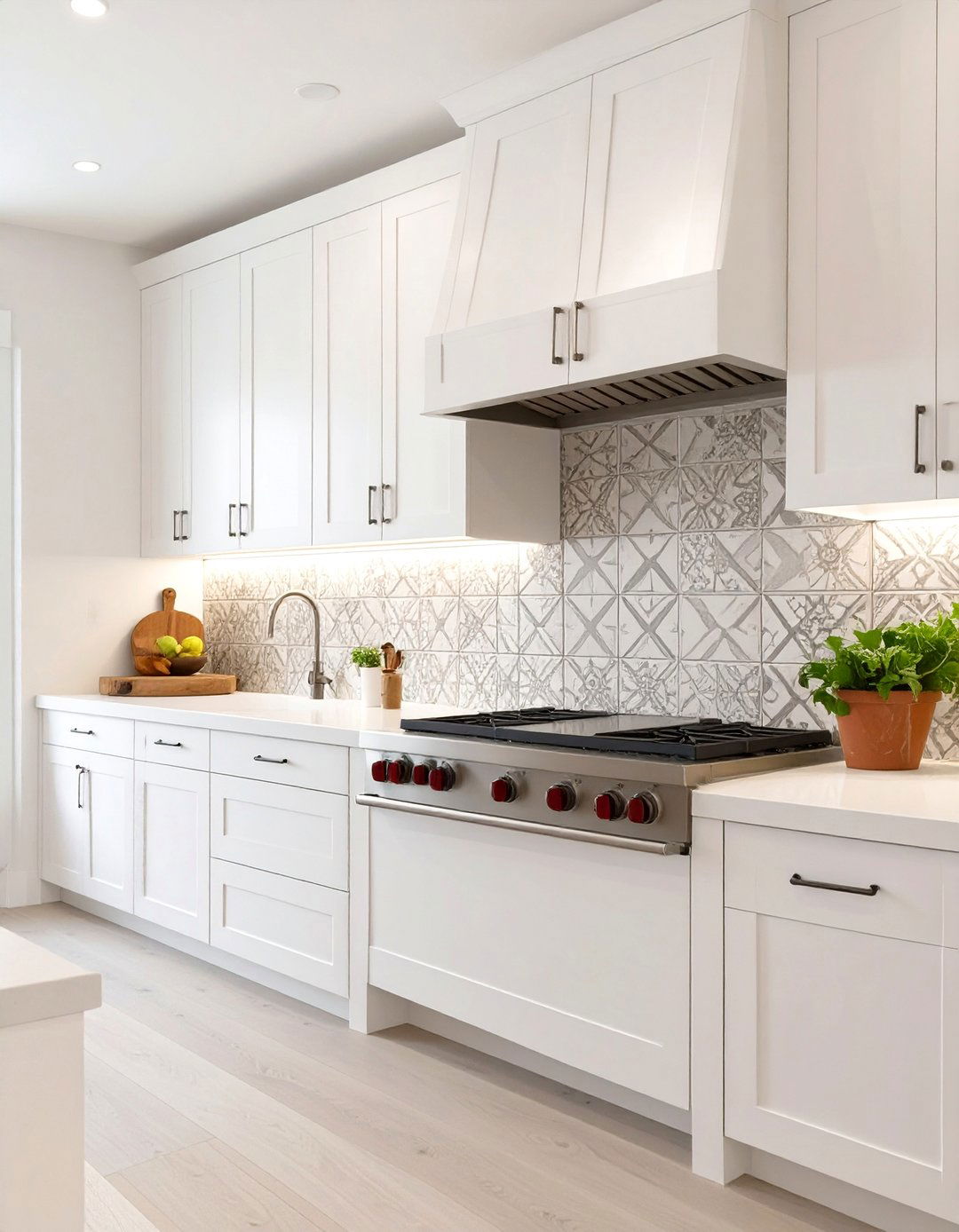 White Kitchen with a Statement Backsplash - 30 all white kitchen ideas