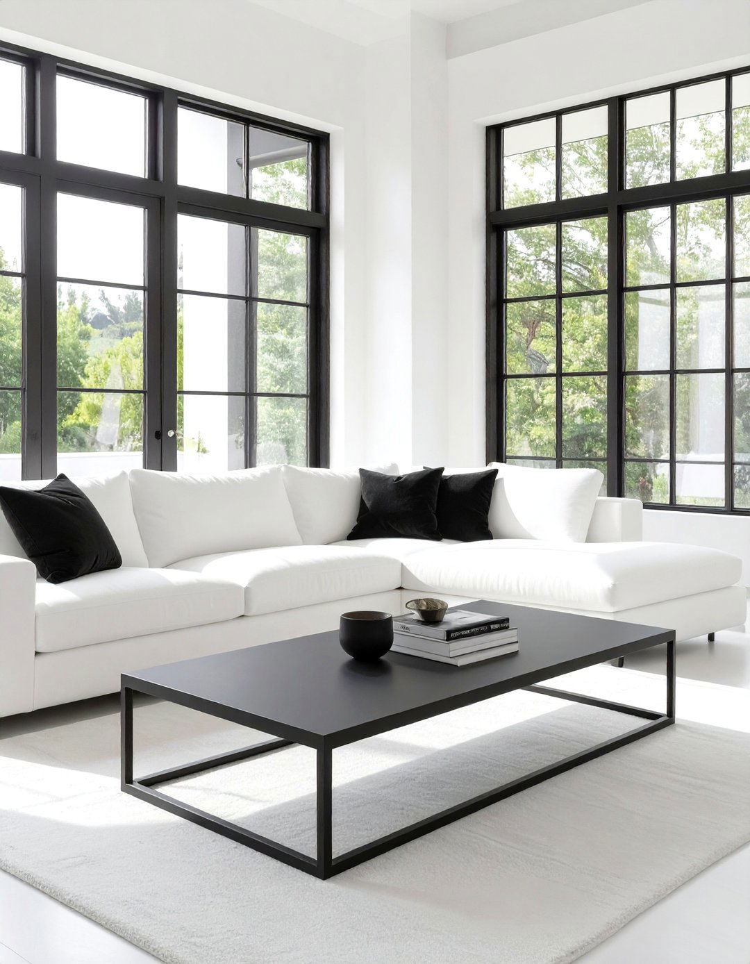 White Living Room with Black Accents - 30 white living room ideas