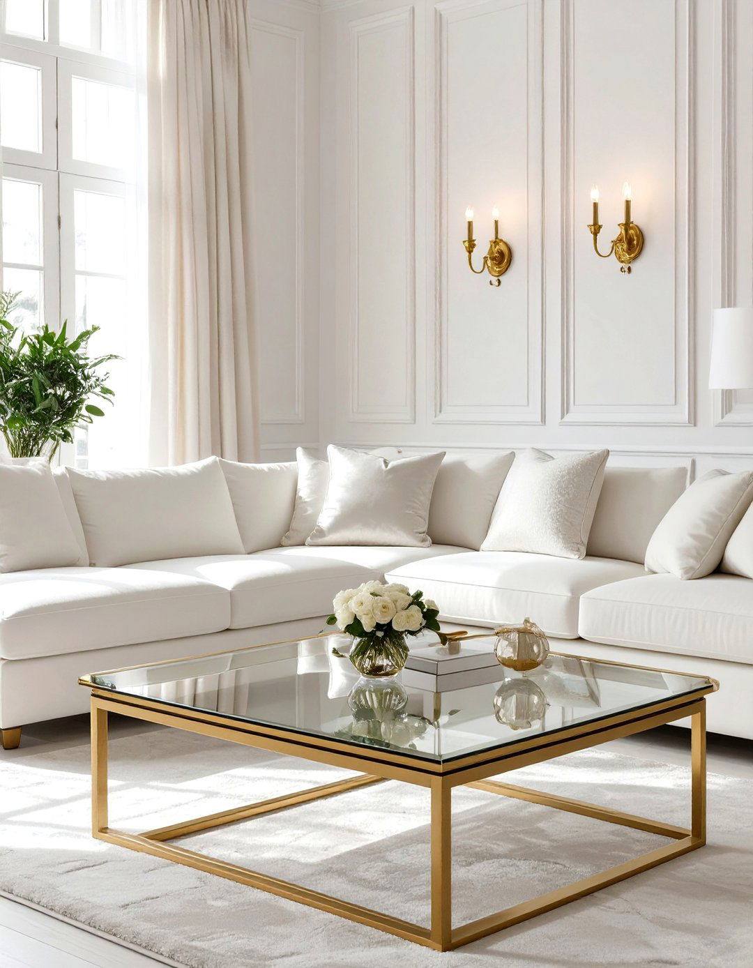 White Living Room with Gold and Brass Accents - 30 white living room ideas