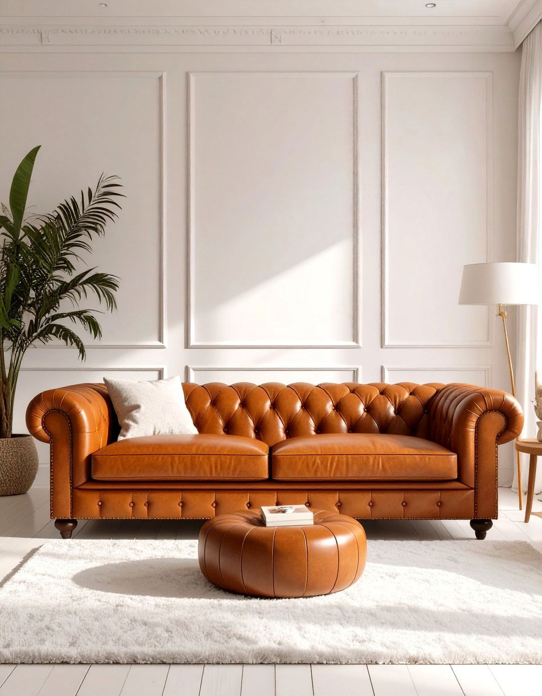 White Living Room with Leather Furniture - 30 white living room ideas