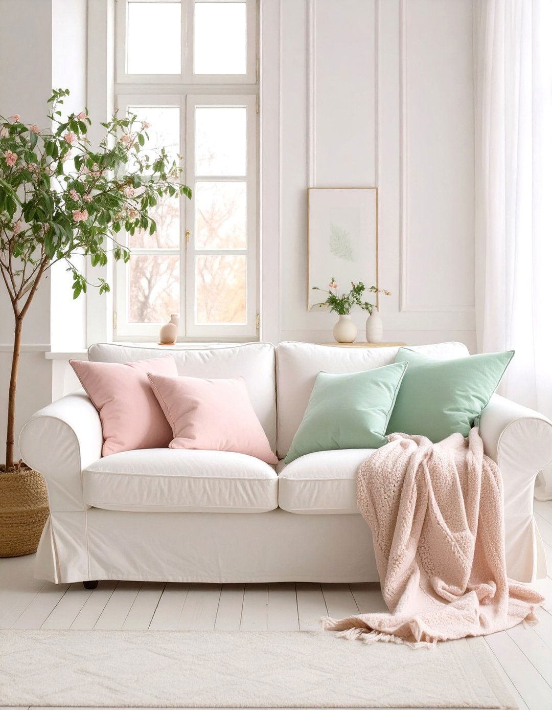 White Living Room with Pastel Accents - 30 white living room ideas