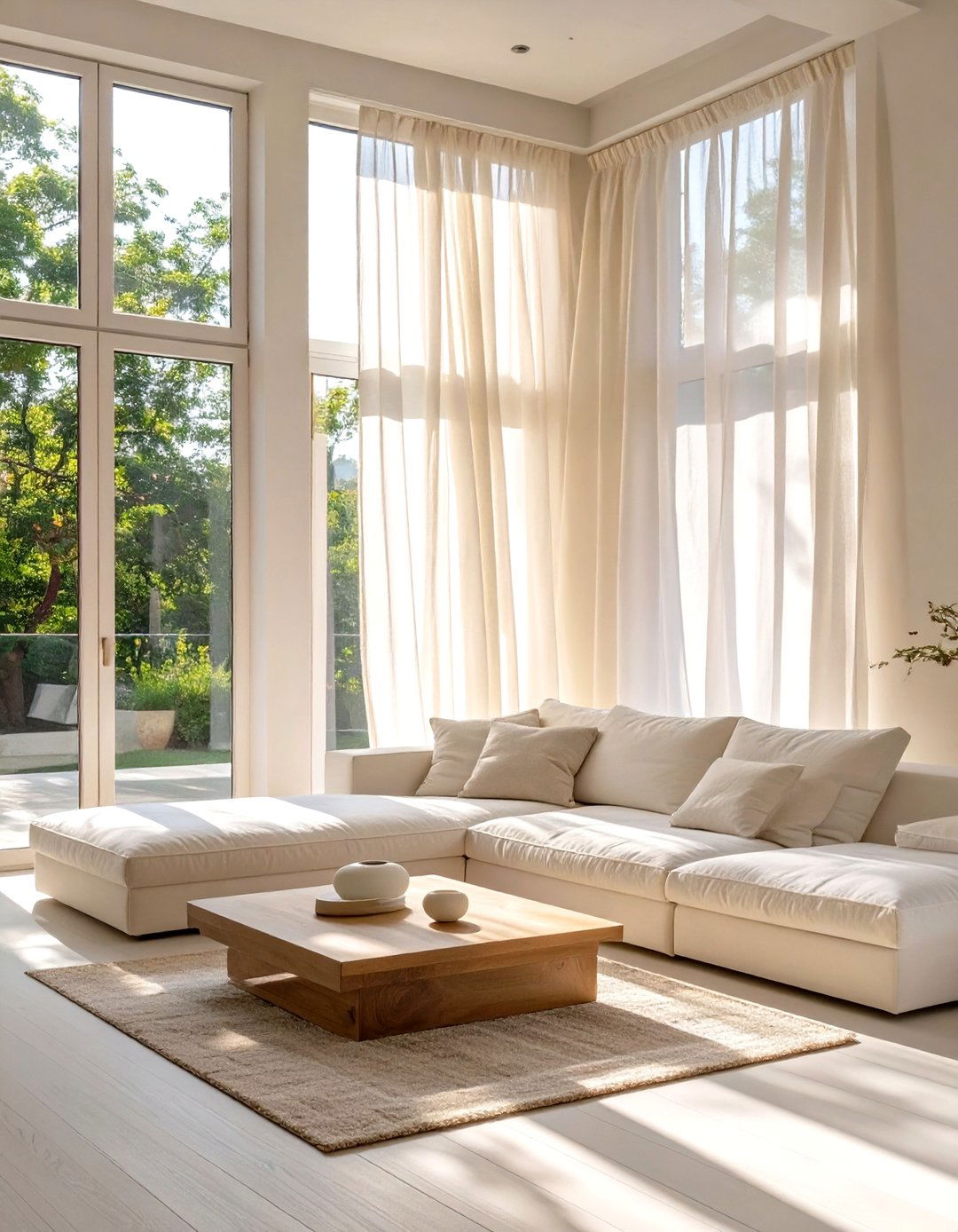 White Living Room with Sheer Curtains - 30 white living room ideas
