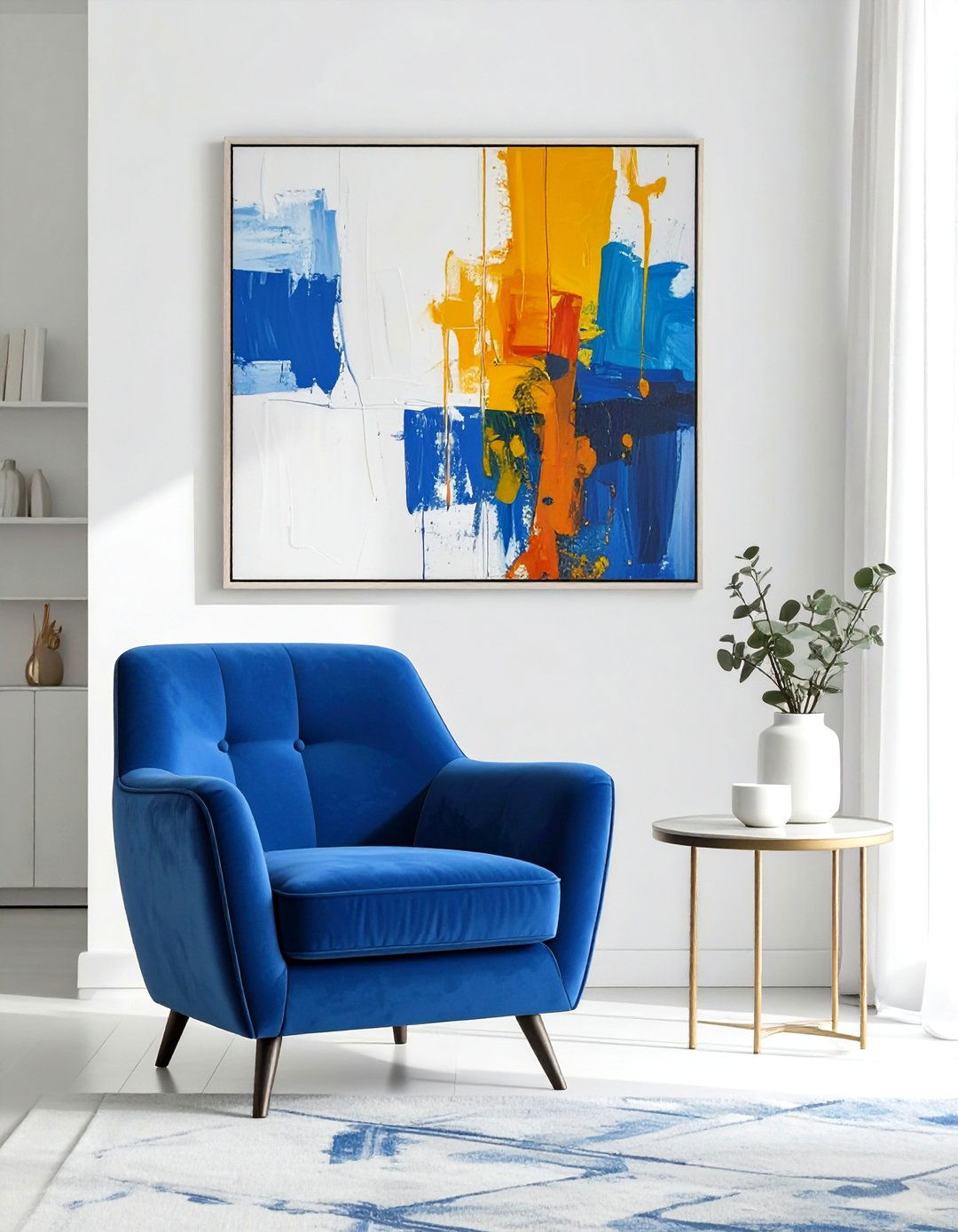 White Living Room with a Pop of Bold Color - 30 white living room ideas