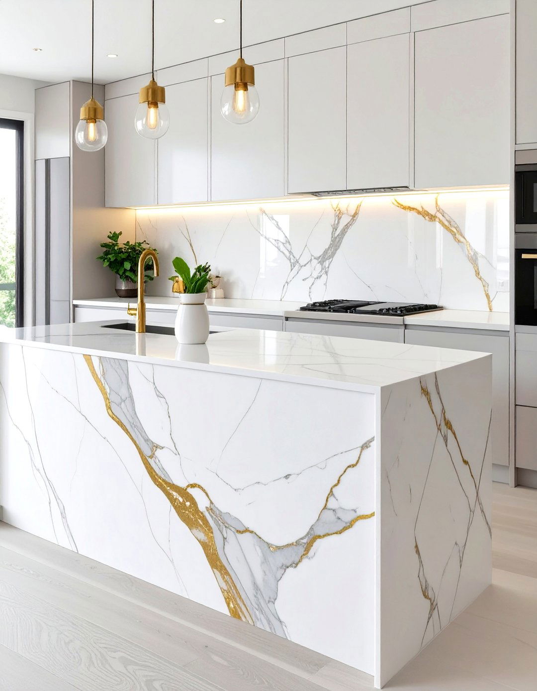 White Marble Slab Backsplash - 30 white backsplash ideas